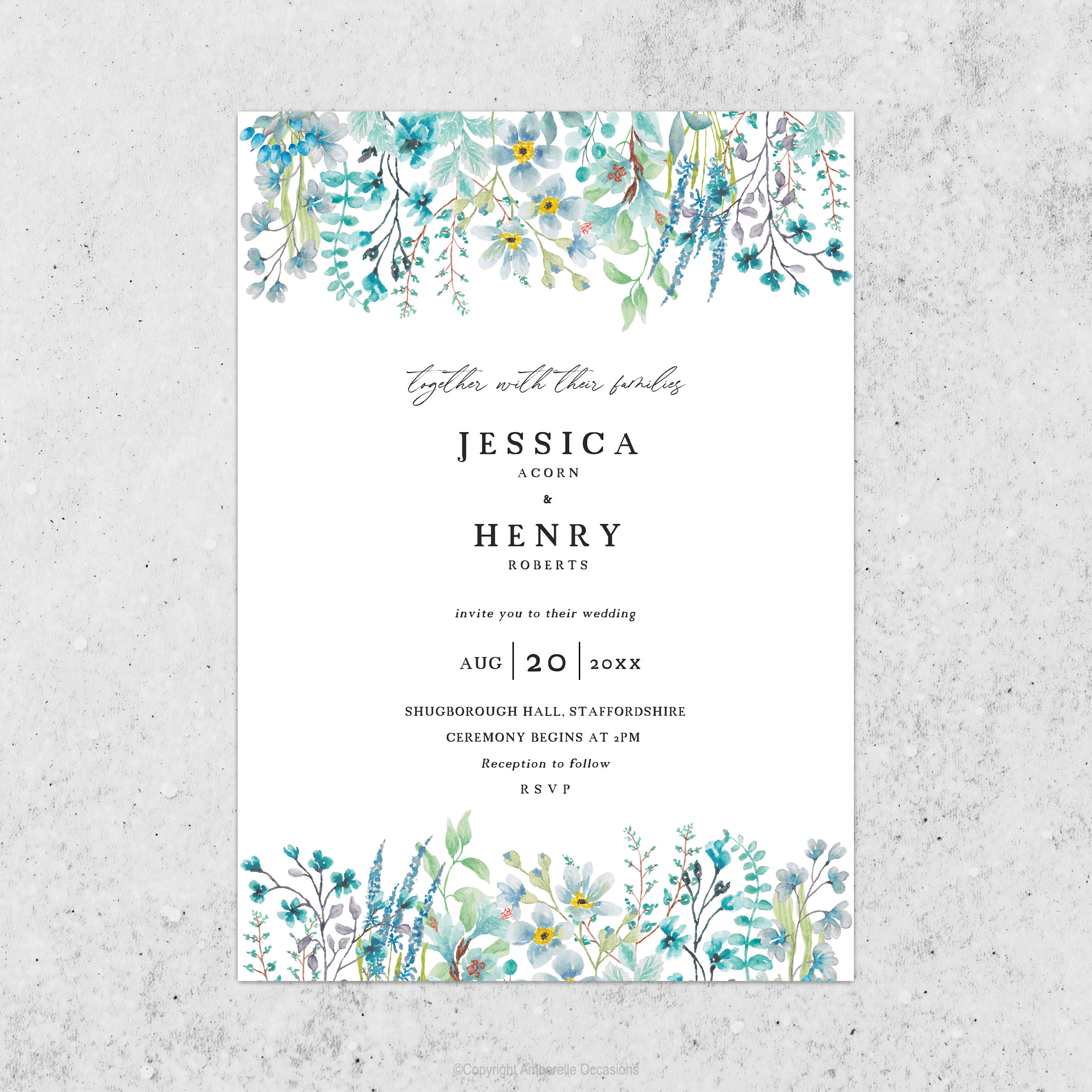 Evoke Green & Turquoise Frame Wedding Invitation