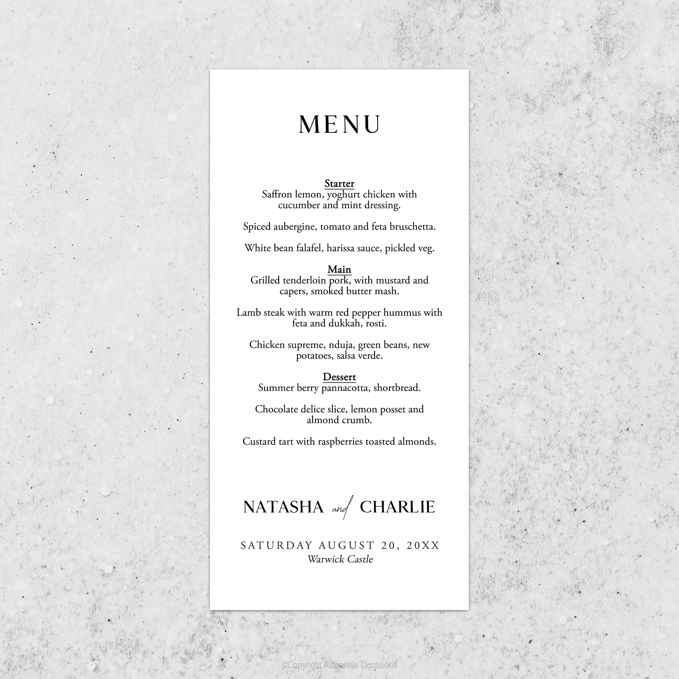 Evoke Whisper Wedding Menu