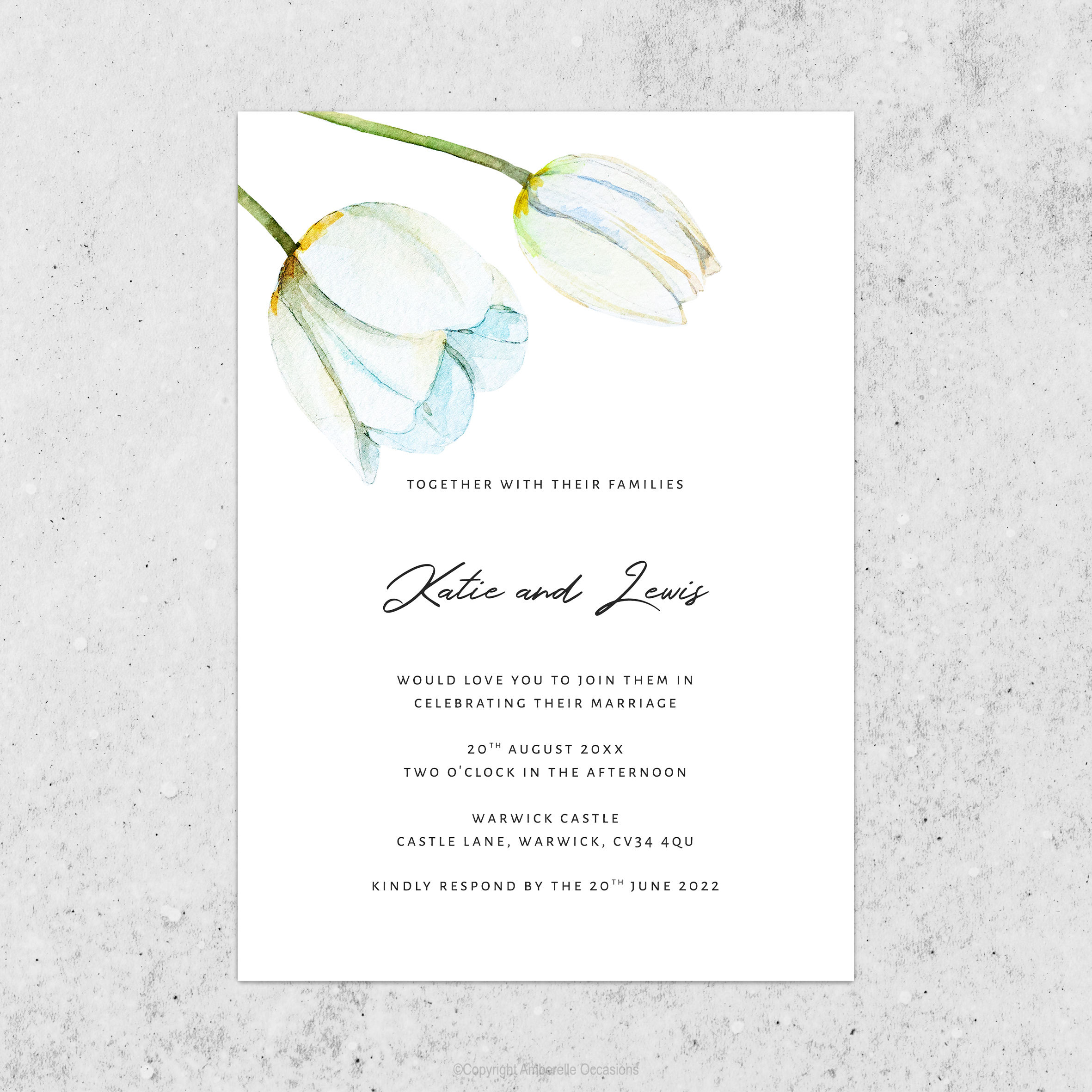 Evoke Blue Tulips Floral Wedding Invitation