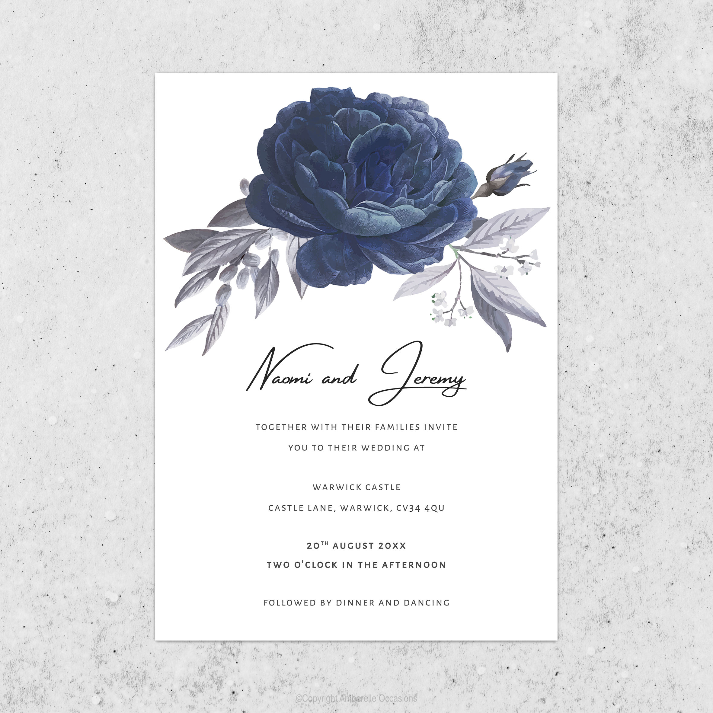 Evoke Navy Floral Wedding Invitation