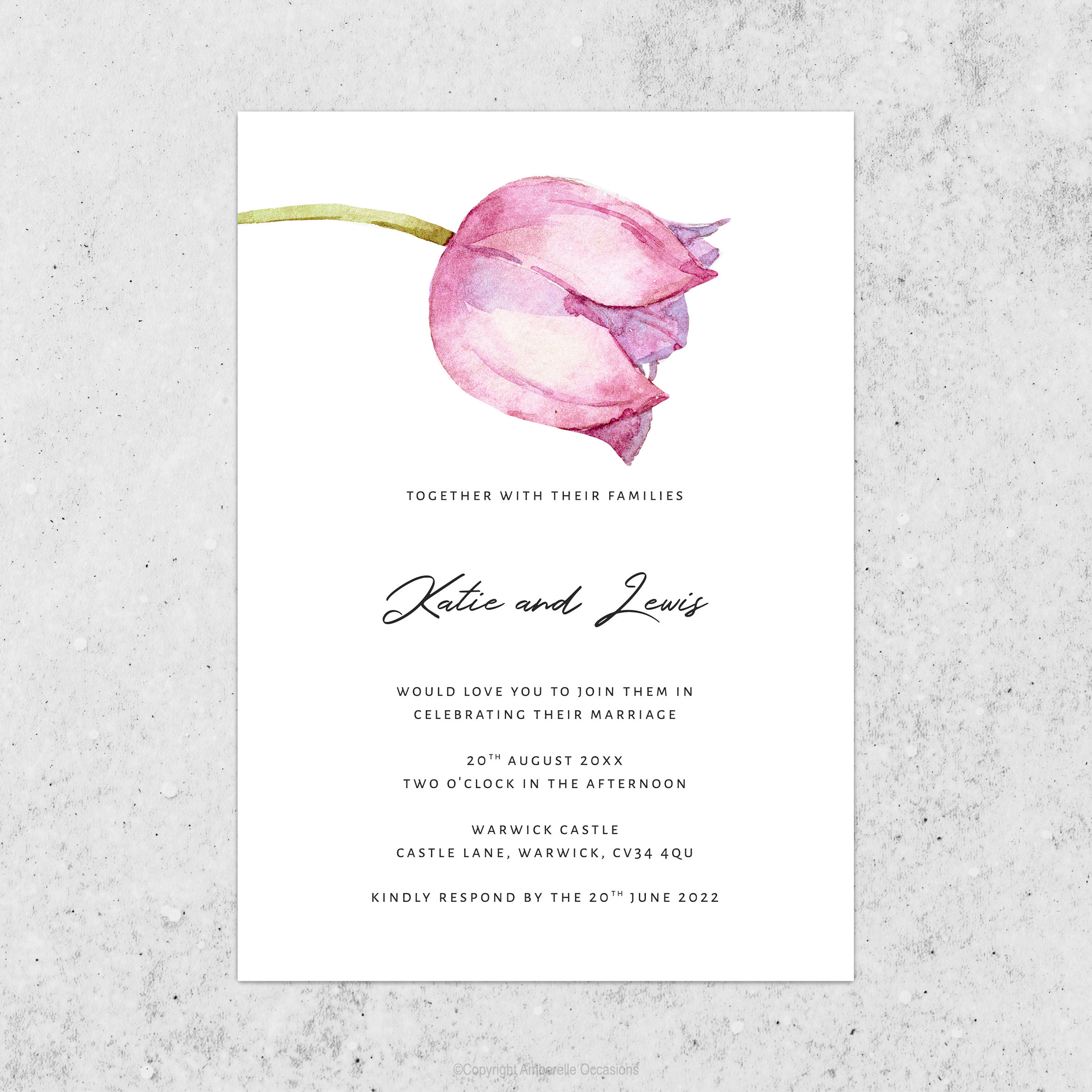 Evoke Purple Tulip Floral Wedding Invitation