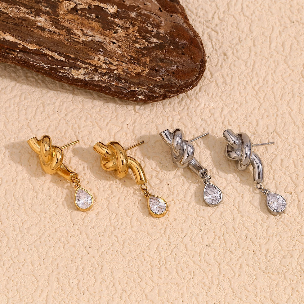 Thumbnail: ROSELLE KNOT TEAR CZ (SILVER, 18K GOLD) DROP EARRINGS
