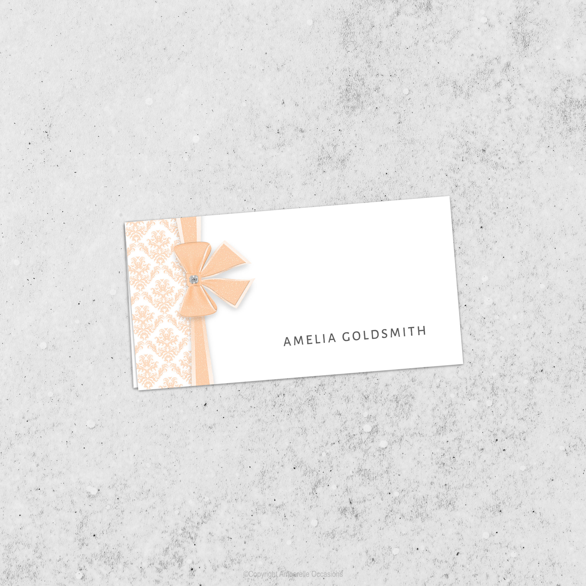 EVOKE ELEGANT DIAMANTE BOW DAMASK WEDDING PLACE CARD