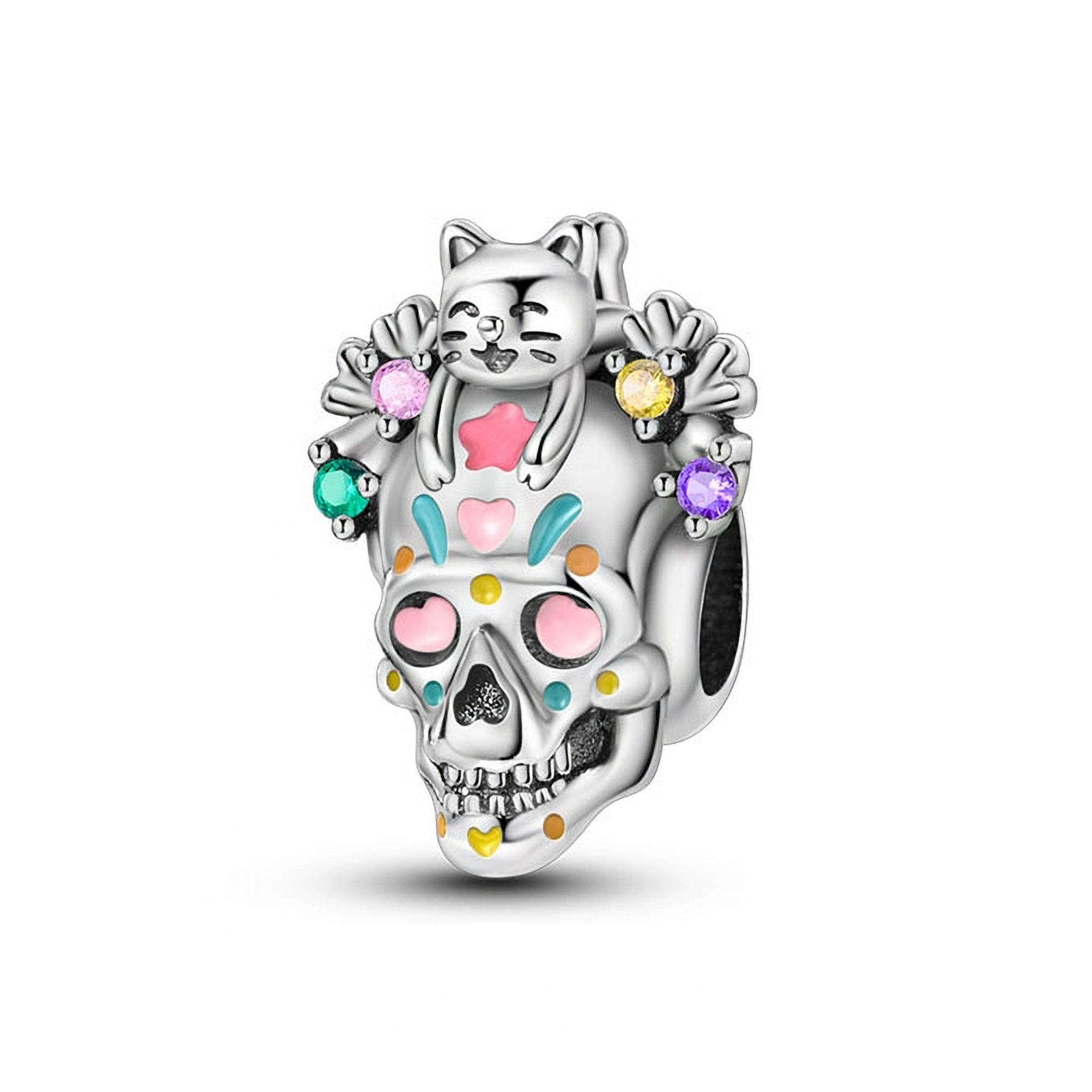 HARMONY LUMINOUS CAT & THE SKULL CZ (SILVER) CHARM