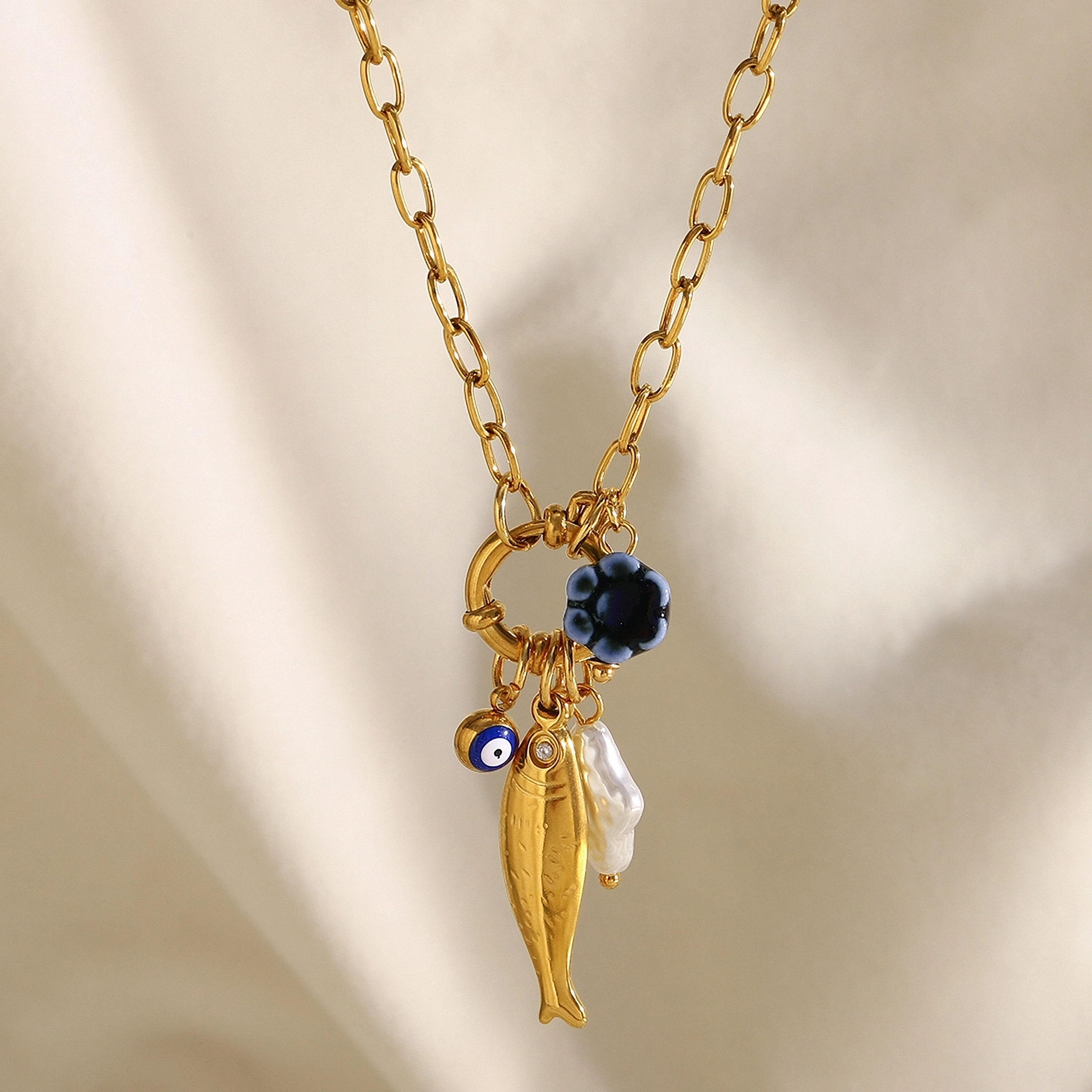 Roselle Summer Beach Fish Pearl CZ (18K G) Necklace