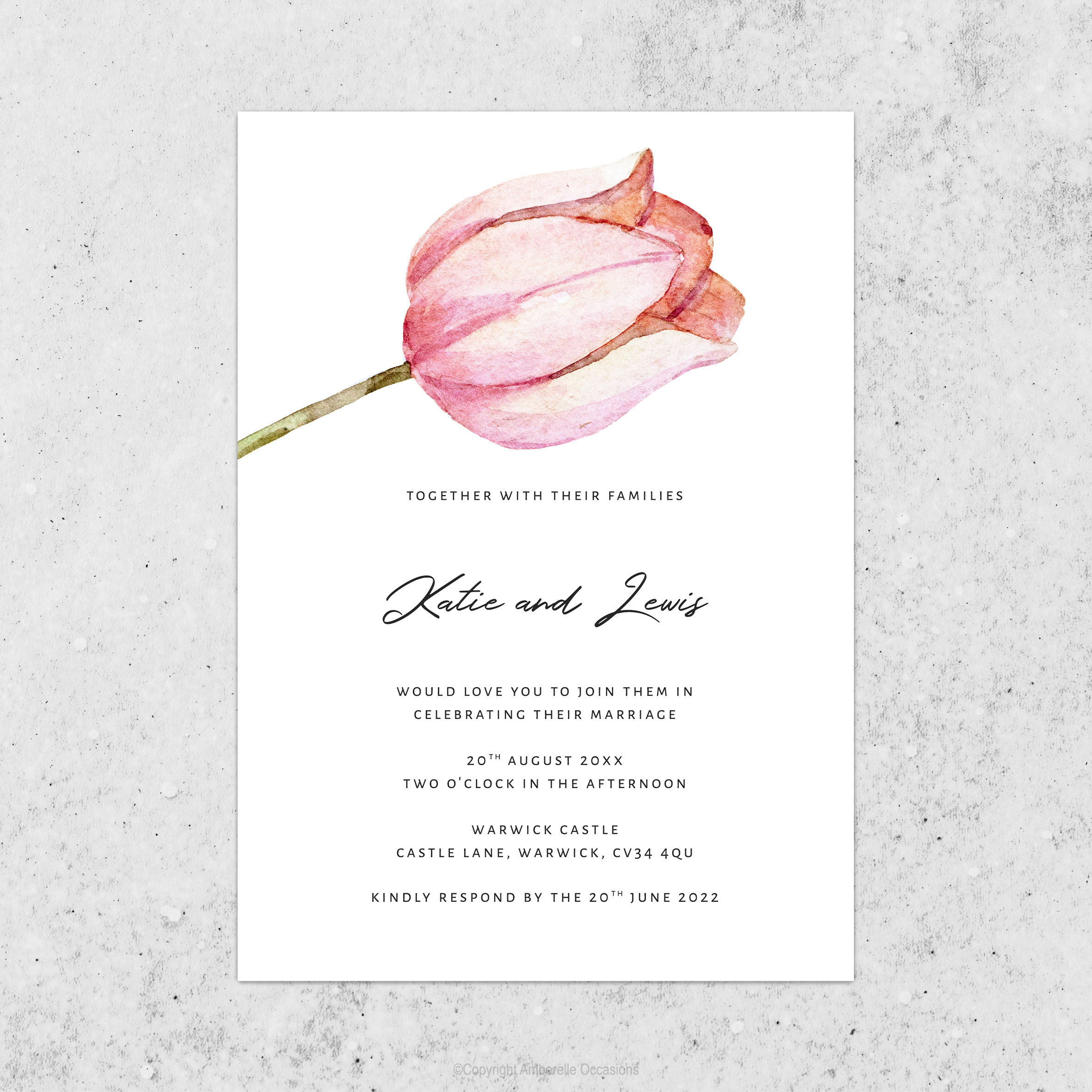 Evoke Pink Tulip Floral Wedding Invitation