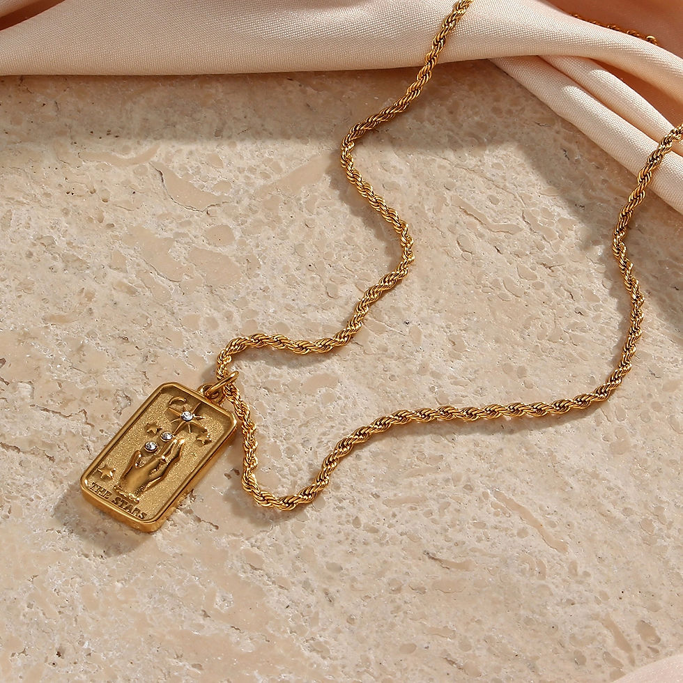 Thumbnail: ROSELLE THE STARS, THE SUN & THE LOVERS TAROT CARD (18K GOLD) NECKLACE
