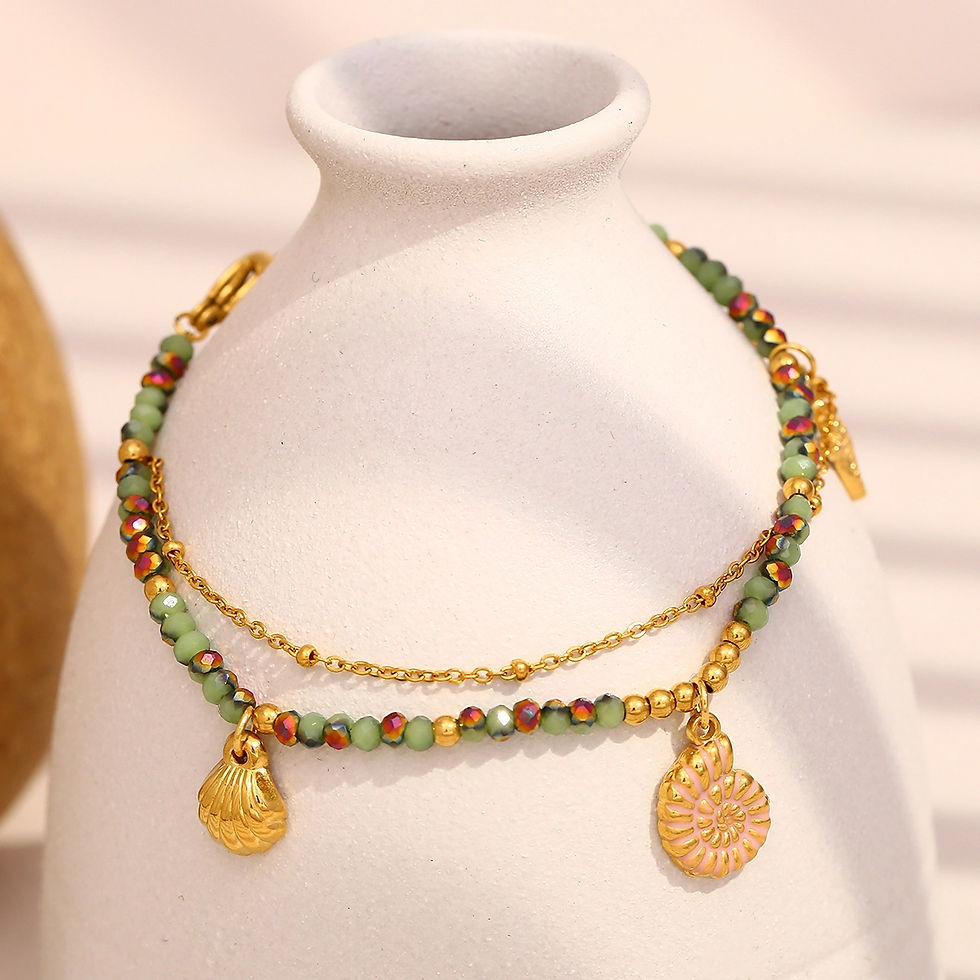 ROSELLE SHELLS AND BEADS DOUBLE LAYER (18K GOLD) BRACELET