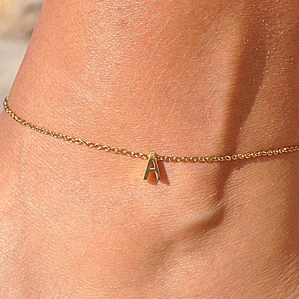 Thumbnail: SIGNATURE YOU SIMPLE BLOCK INITIAL CABLE CHAIN (SILVER, GOLD) ANKLET