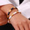 Thumbnail: ROSELLE CHUNKY STRIPE BLACK, WHITE (18K GOLD) BANGLE BRACELET