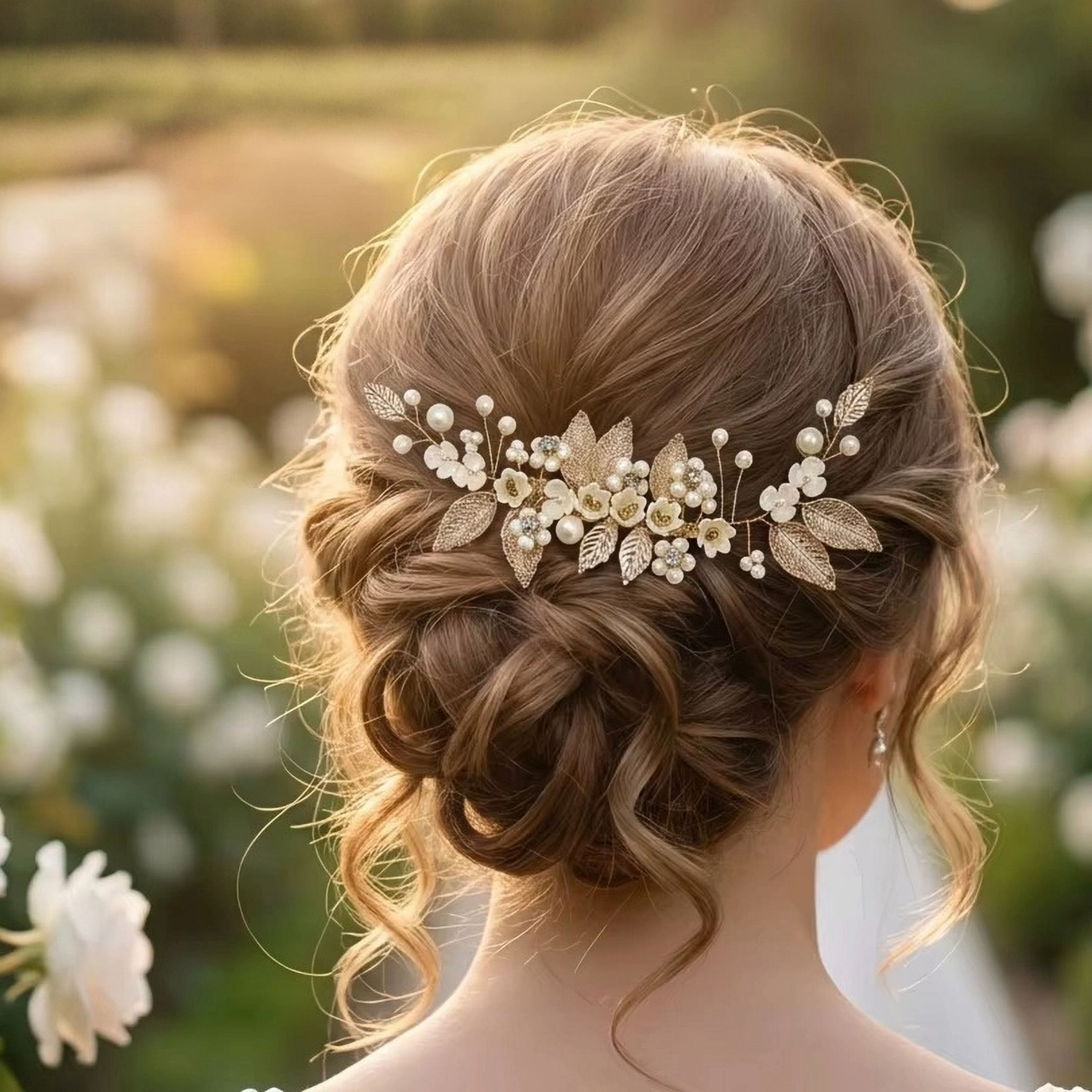 AMBERELLE ESTHER DIAMANTE PEARL (G) HANDMADE BRIDAL HAIR CLIP