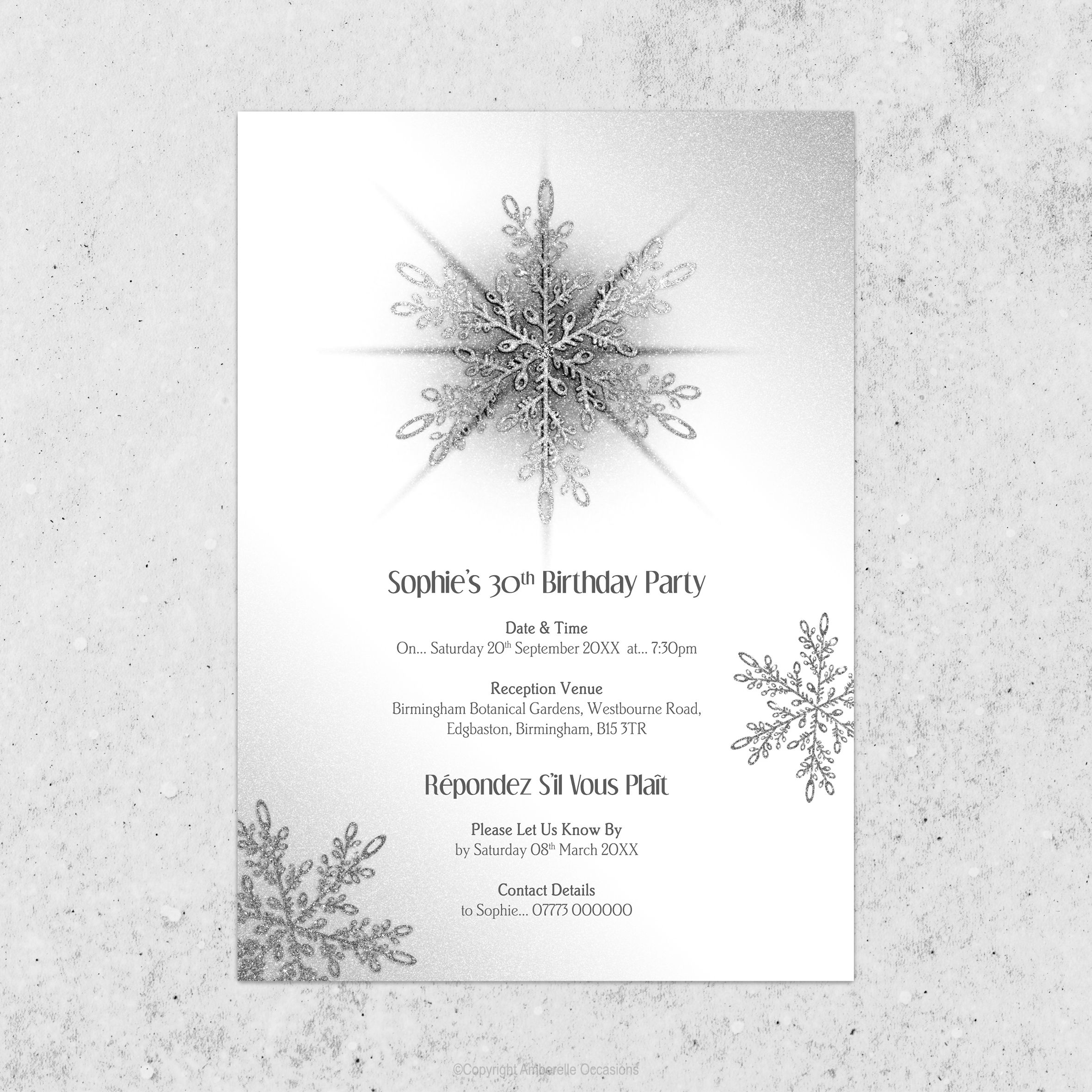 Evoke Silver Snowflake Birthday Invitation