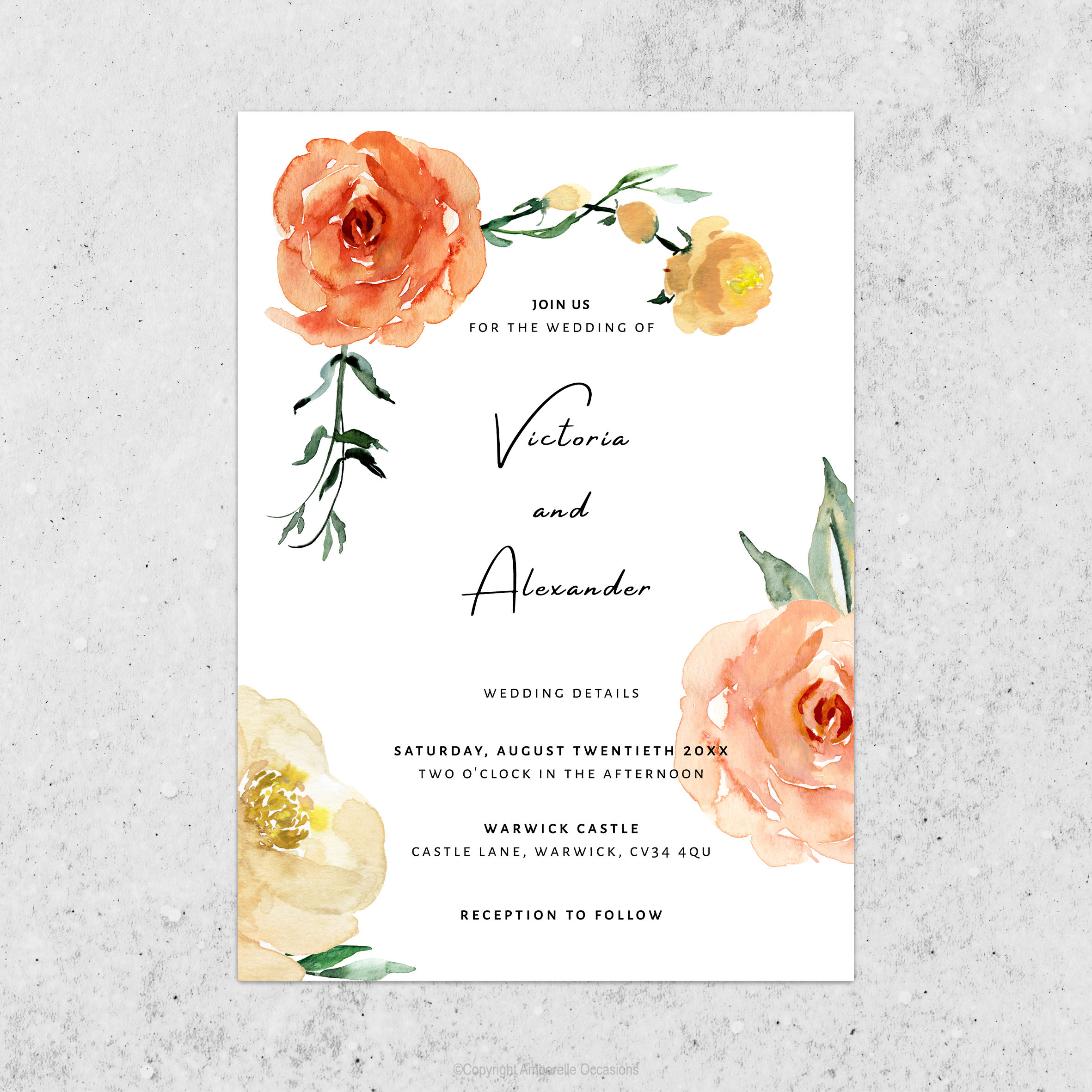 Evoke Peach Floral Wedding Invitation