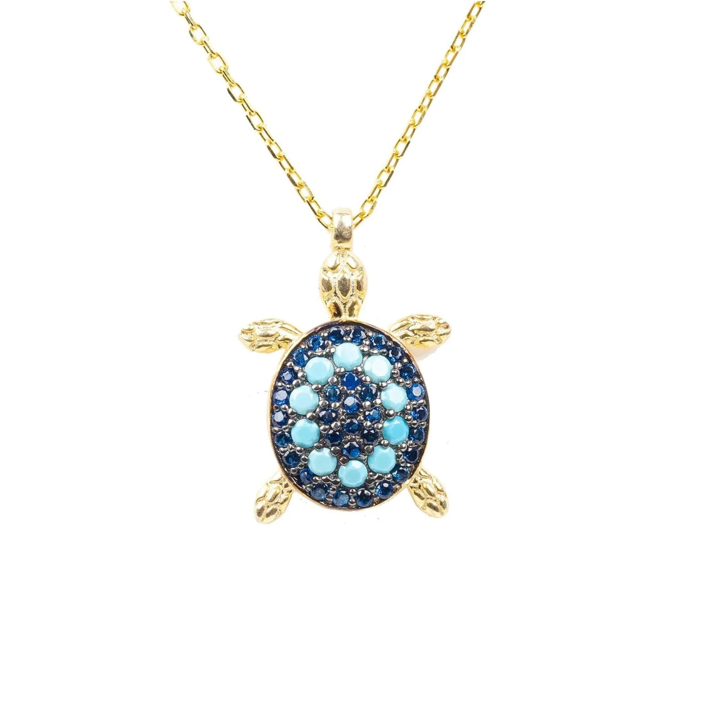 LATELITA TURTLE TURQUOISE BLUE CZ (GOLD) PENDANT NECKLACE