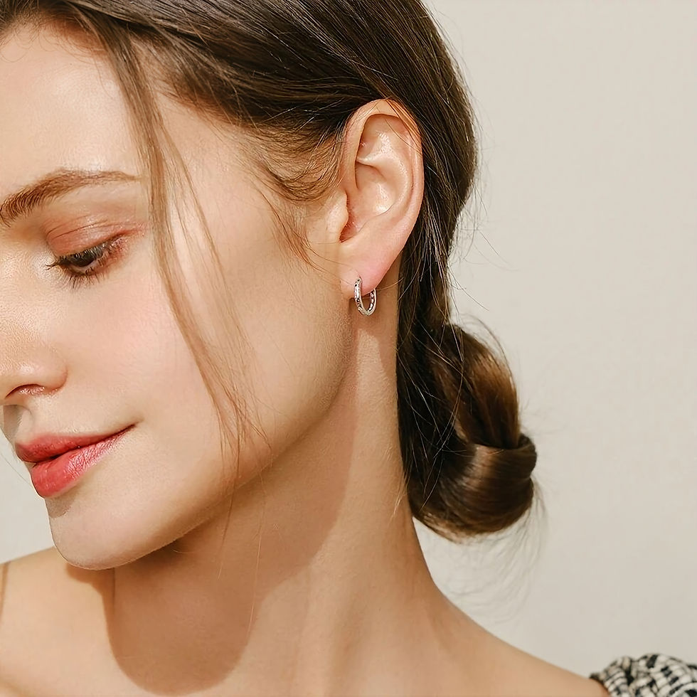 Thumbnail: ARIELLE RAINBOW SPARKLE CZ (SILVER, GOLD) HOOP EARRINGS