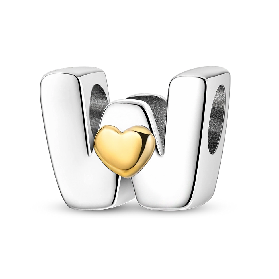HARMONY GOLDEN HEART LETTER W (SILVER, GOLD) CHARM