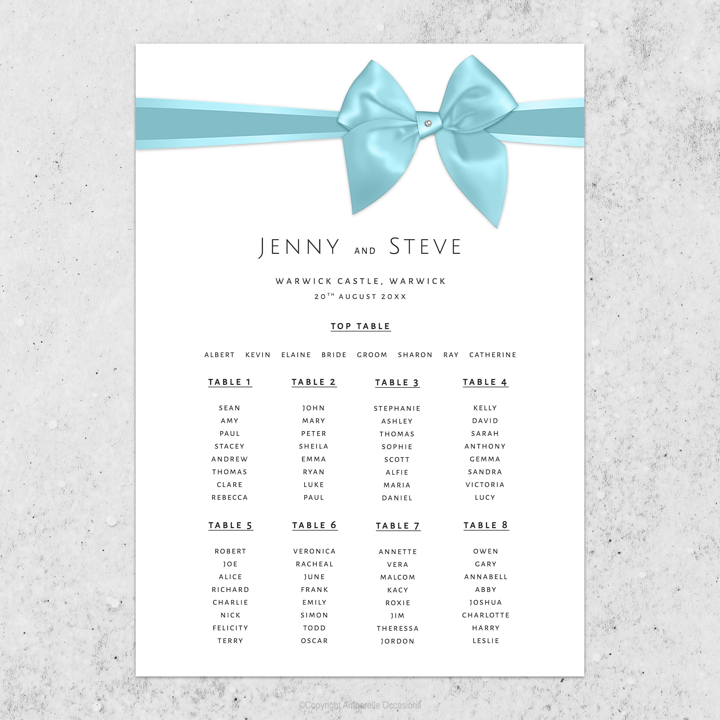 Evoke Satin Bow Pearl Wedding Table Plan