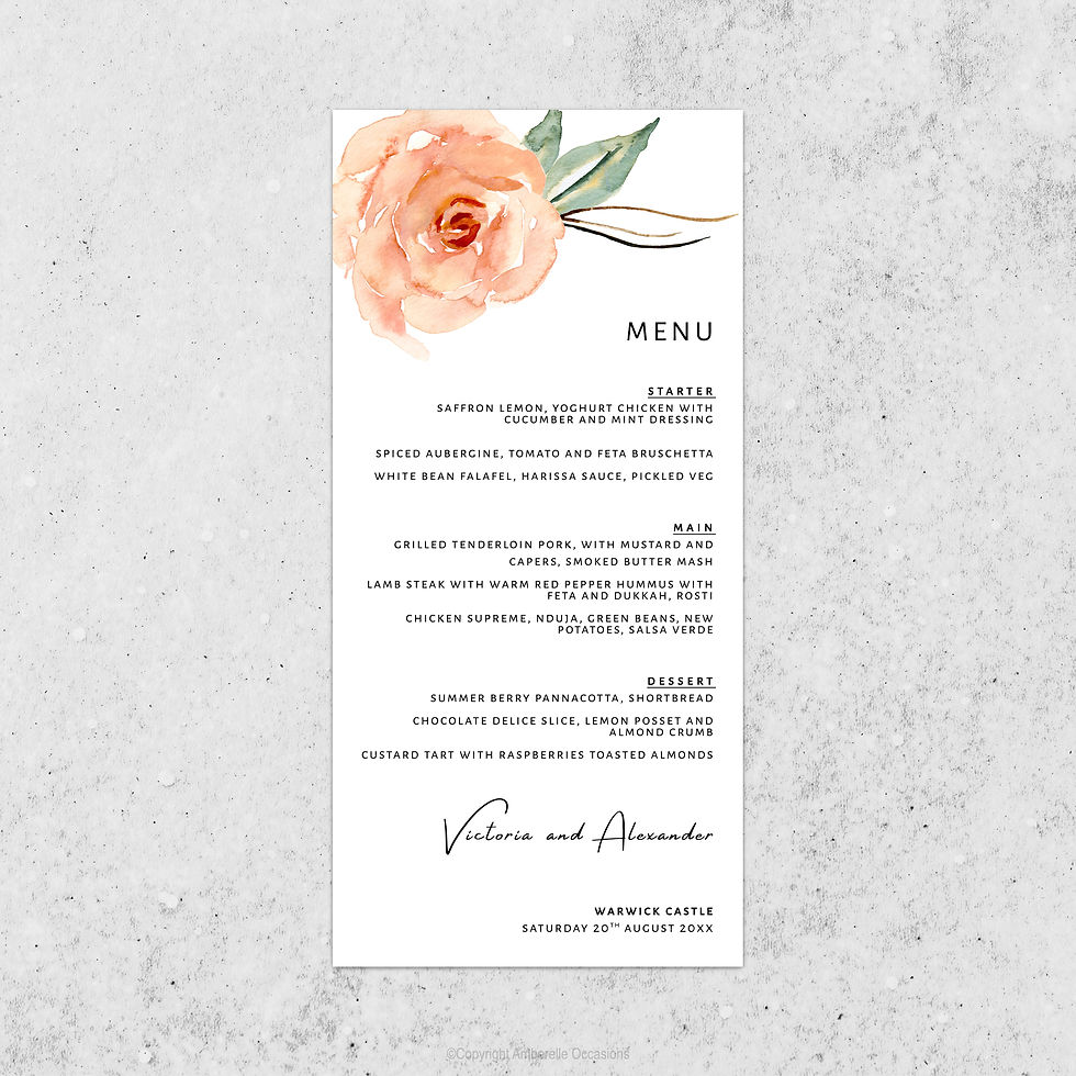 EVOKE PEACH FLORAL WEDDING MENU