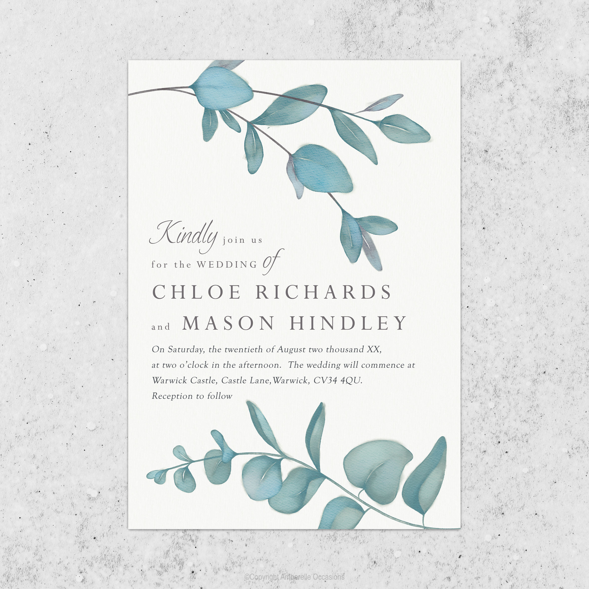 Evoke Eucalyptus Leaves Wedding Invitation