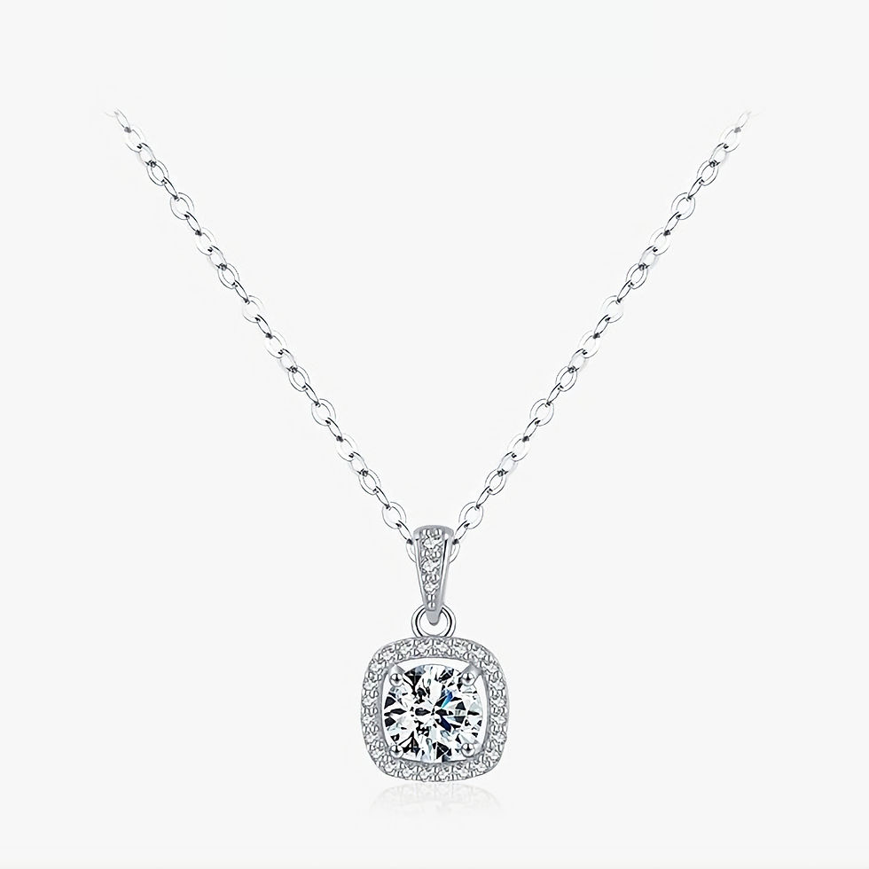 CELINA SQUARE HALO CZ PENDANT (SILVER) NECKLACE