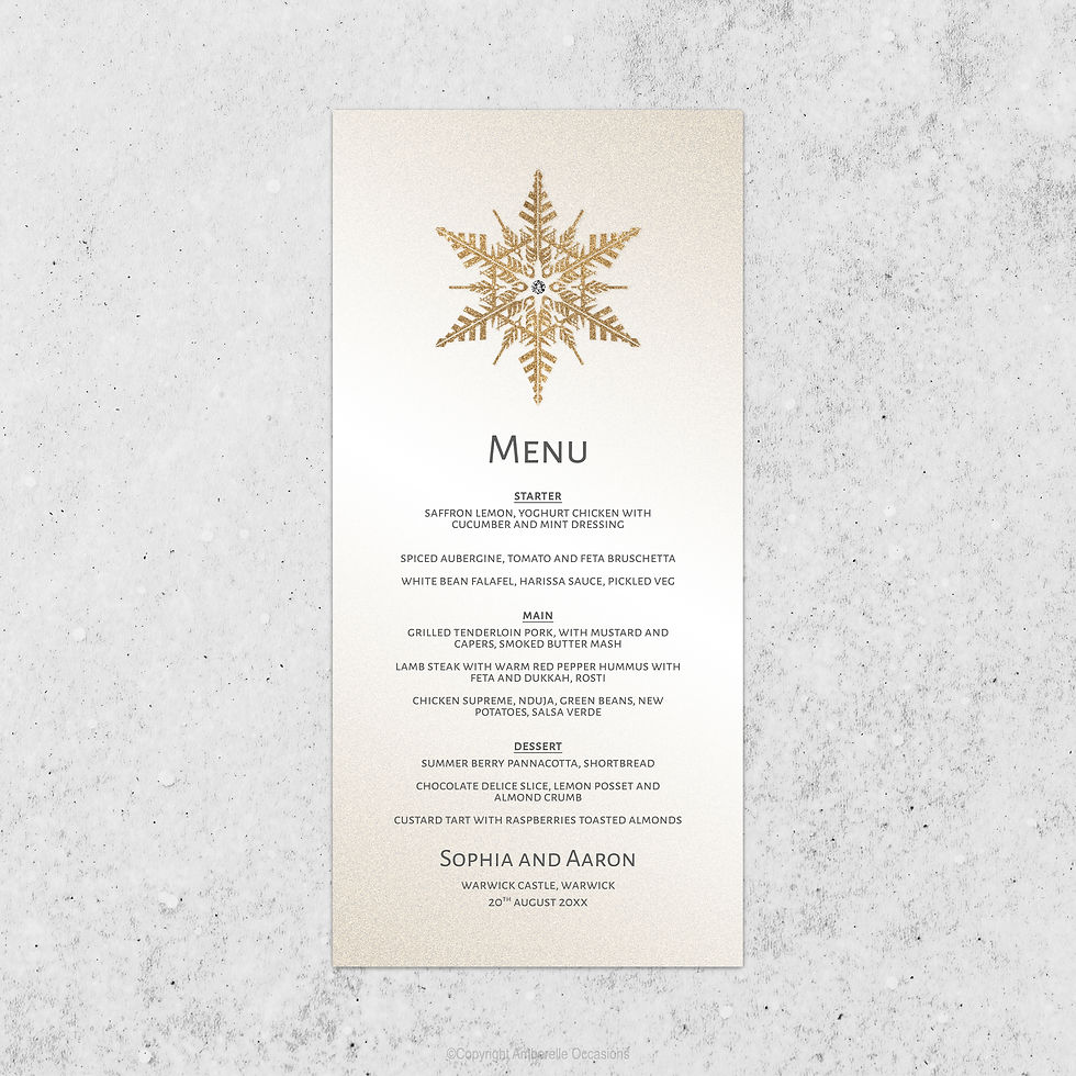 EVOKE GOLD SNOWFLAKE WINTER DIAMANTE WEDDING MENU