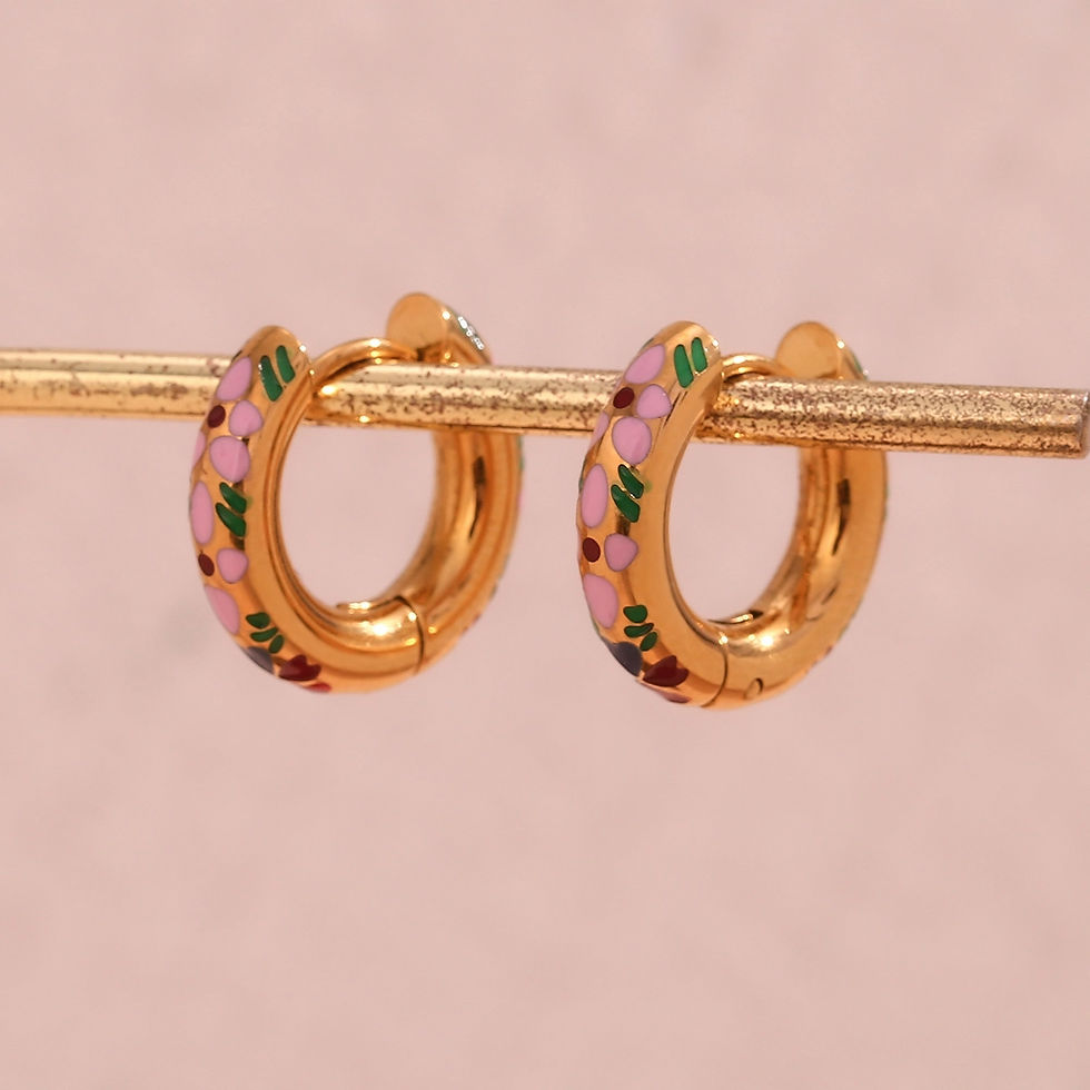 Thumbnail: Roselle Colourful Enamel Floral (18K G) Hoop Earrings