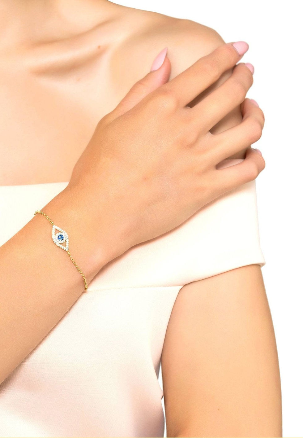 Thumbnail: LATELITA EVIL EYE ELLIPTICAL BLUE CZ (ROSE GOLD) BRACELET