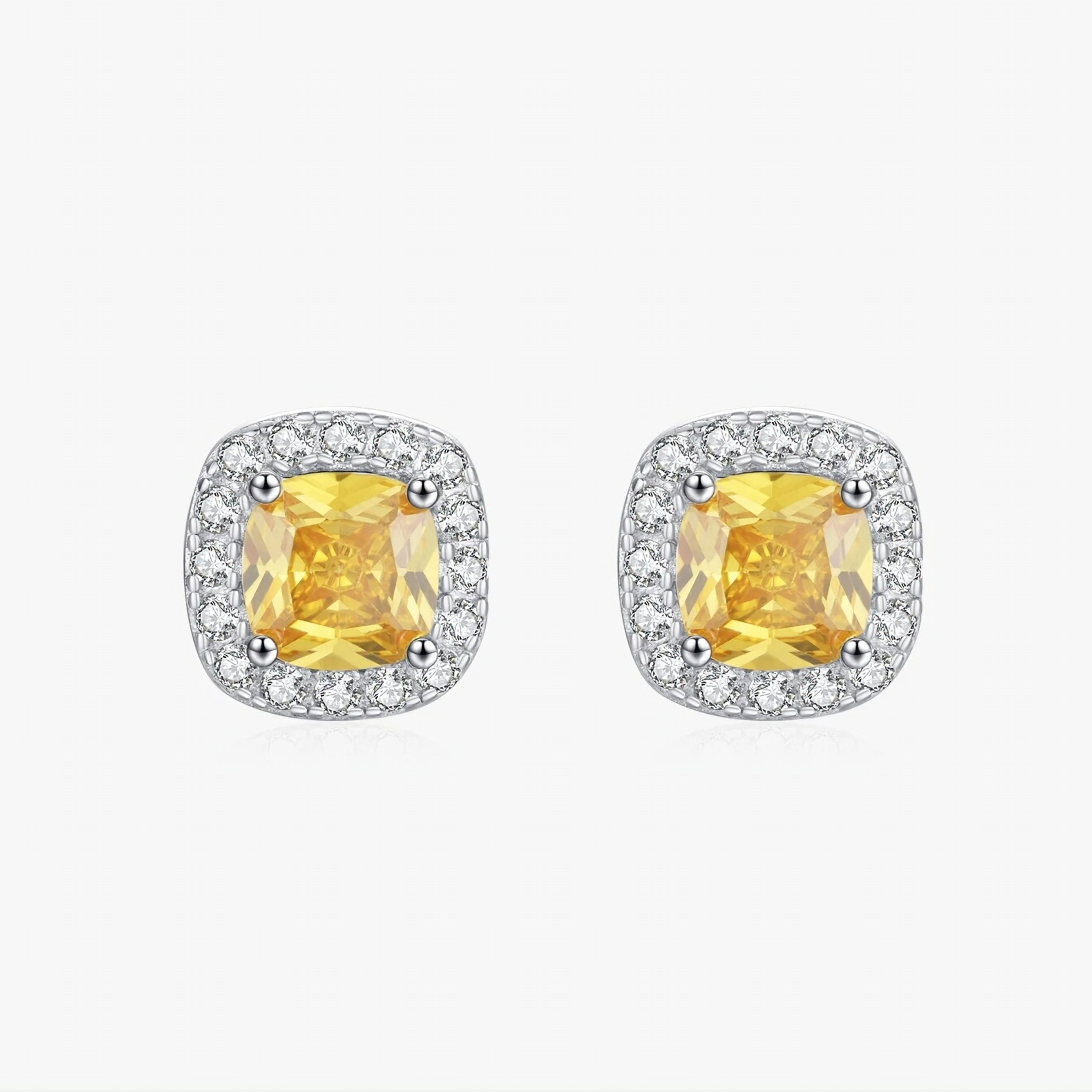 CELINA YELLOW SPARKLING HALO CZ (SILVER) STUD EARRINGS