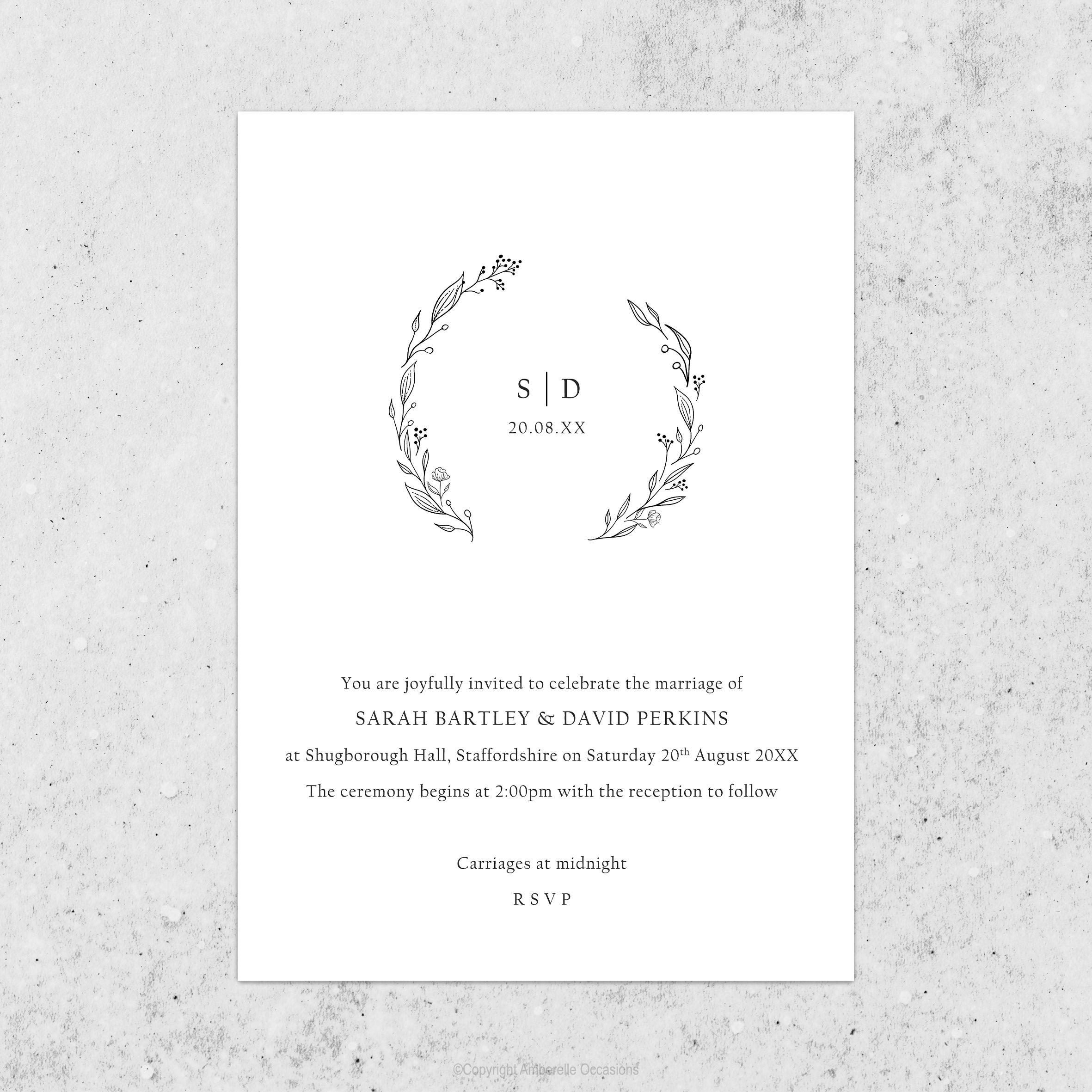 Evoke Wreath Initials Wedding Invitation