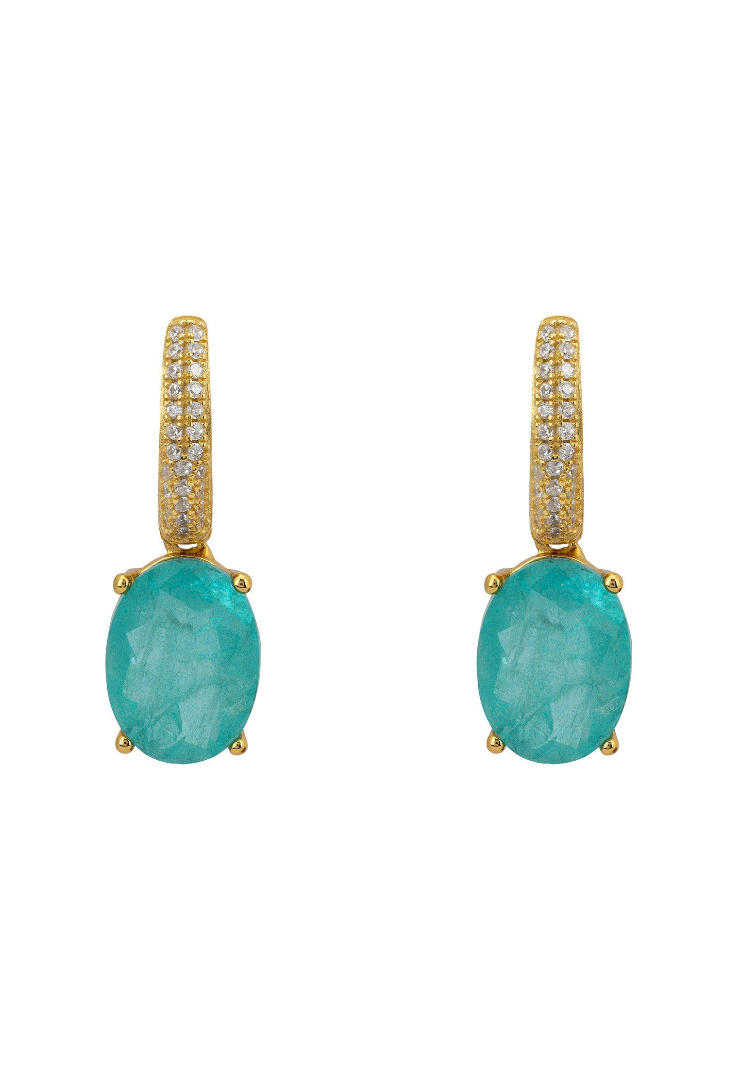 LATELITA ALEXANDRA OVAL PARAIBA TOURMALINE CZ (GOLD) HOOP DROP EARRINGS