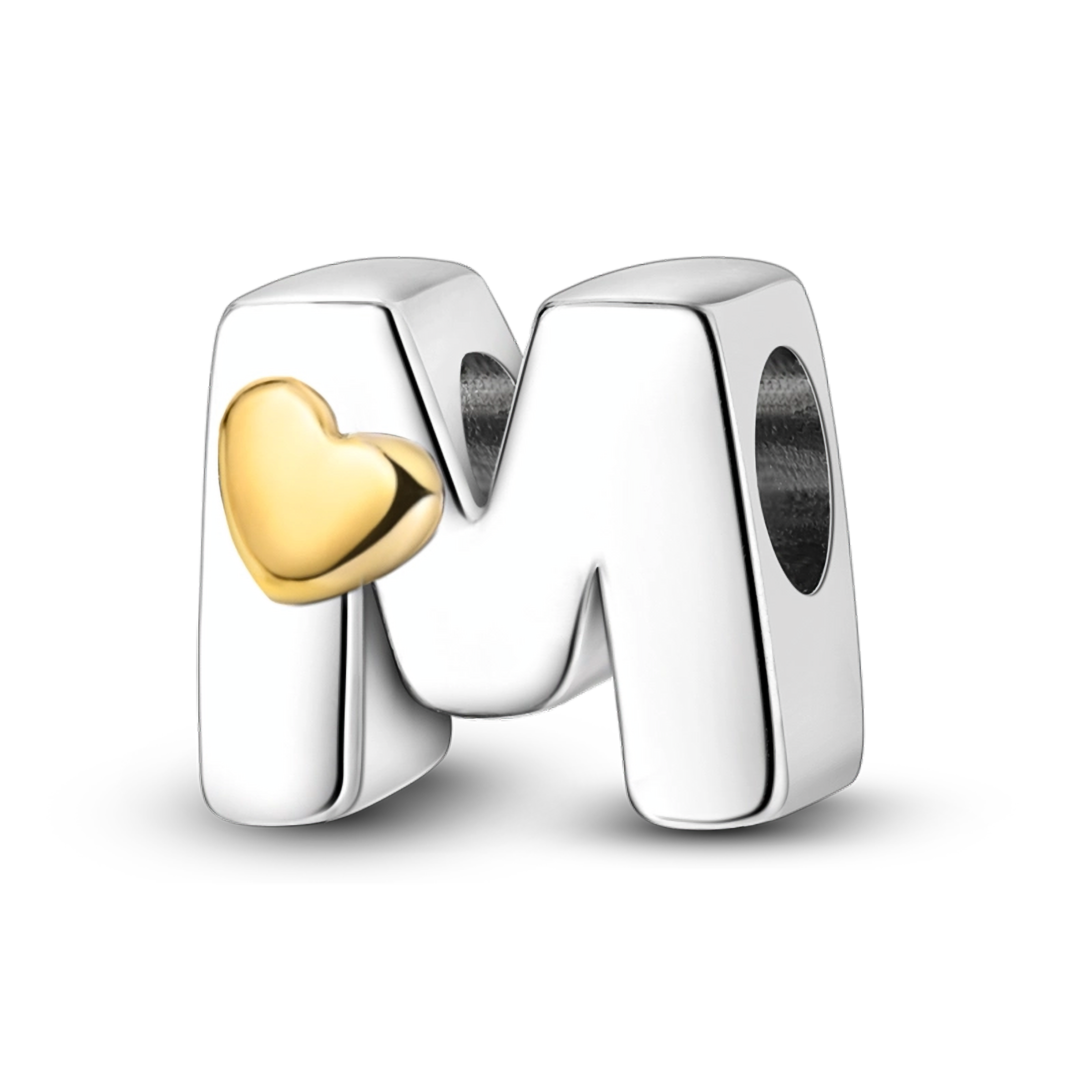 HARMONY GOLDEN HEART LETTER M (SILVER, GOLD) CHARM
