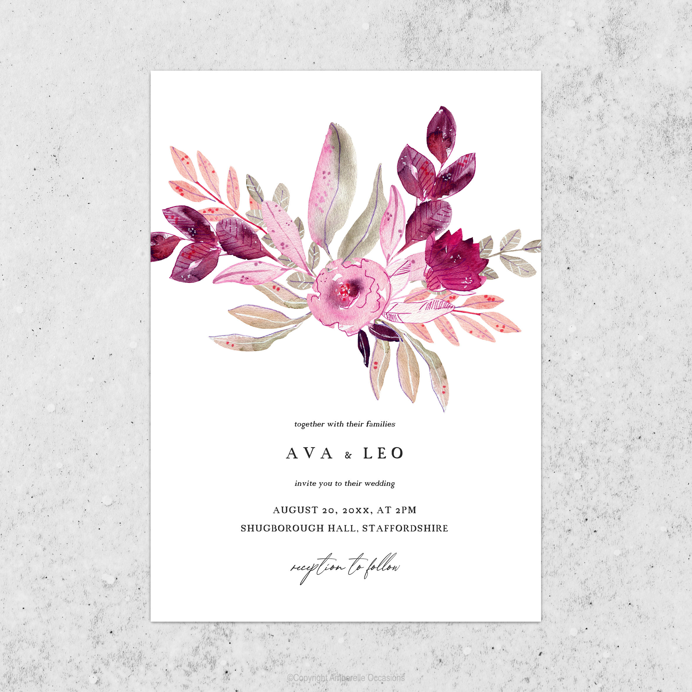 Evoke Burgundy, Pink & Peach Floral Wedding Invitation