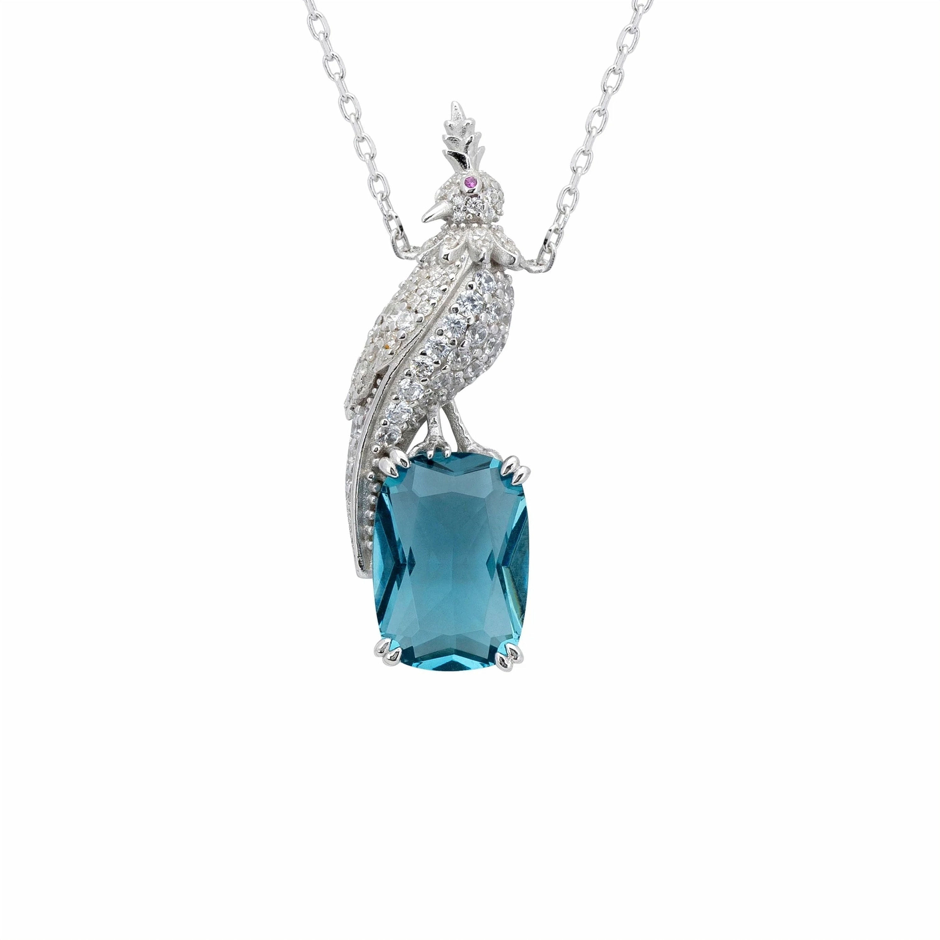 LATELITA CRESTED LOVE BIRD LONDON BLUE TOPAZ CZ (SILVER) PENDANT NECKLACE