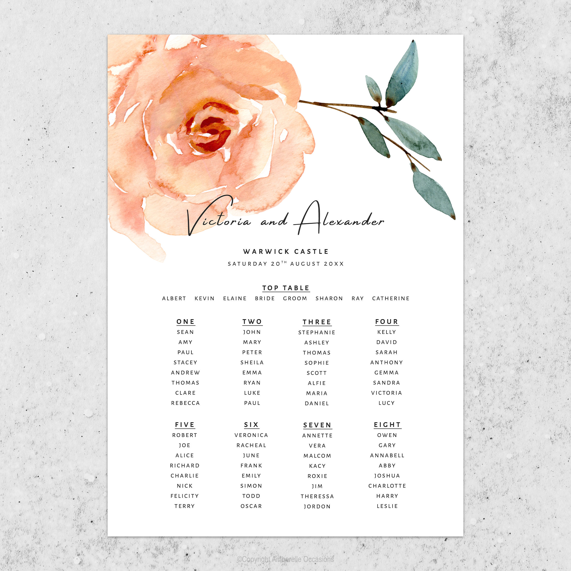 Evoke Peach Floral Wedding Table Plan