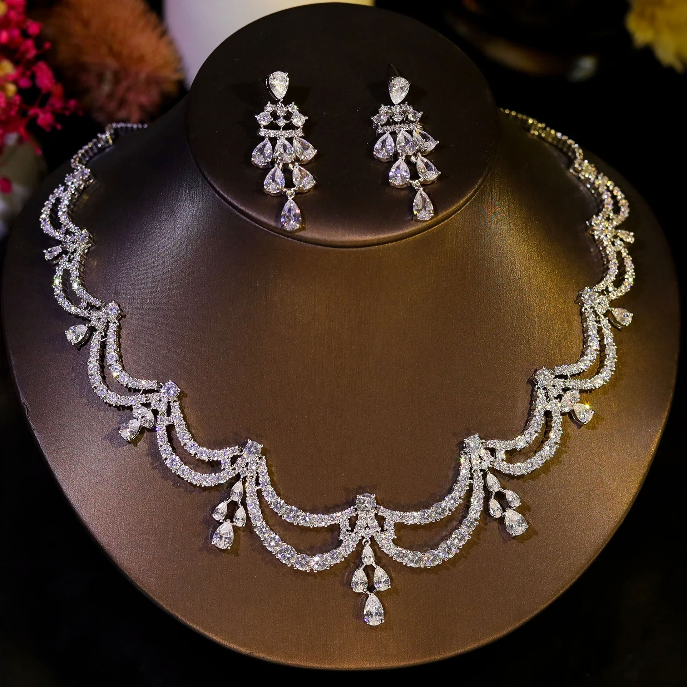 AMBERELLE ELEANOR CZ (PLATINUM) 2 PIECE BRIDAL JEWELLERY SET