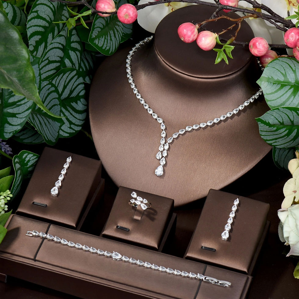 Thumbnail: AMBERELLE PENELOPE CZ (PLATINUM) 4 PIECE BRIDAL JEWELLERY SET