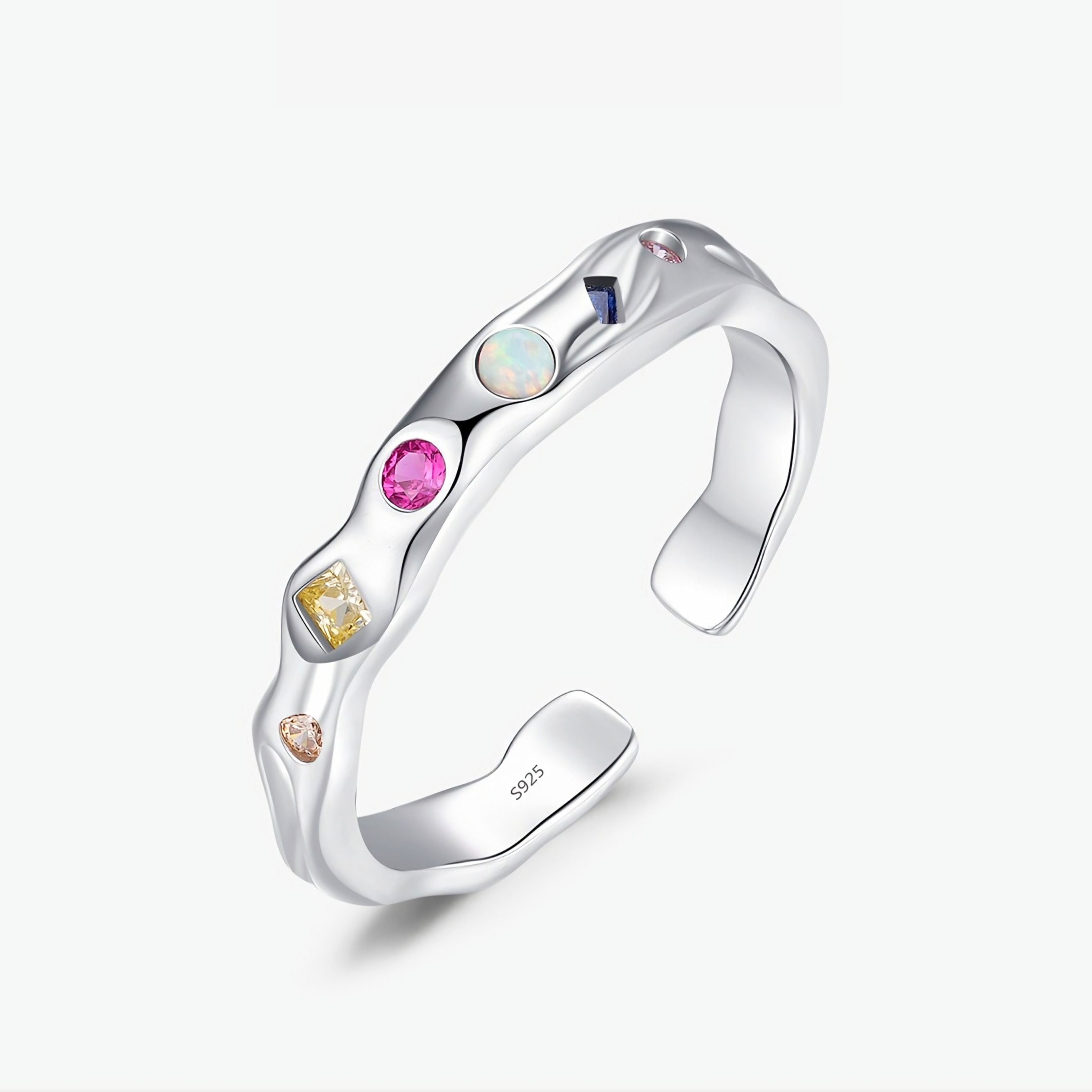 CELINA IRREGULAR COLOURFUL CZ & OPAL (SILVER) RING