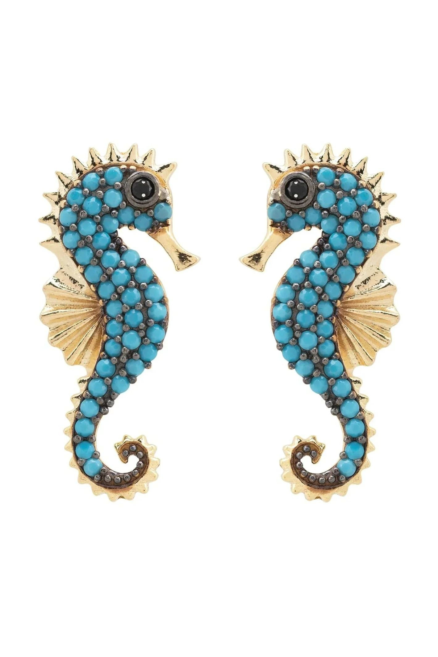 LATELITA SEAHORSE TURQUOISE CZ (GOLD) STUD EARRINGS
