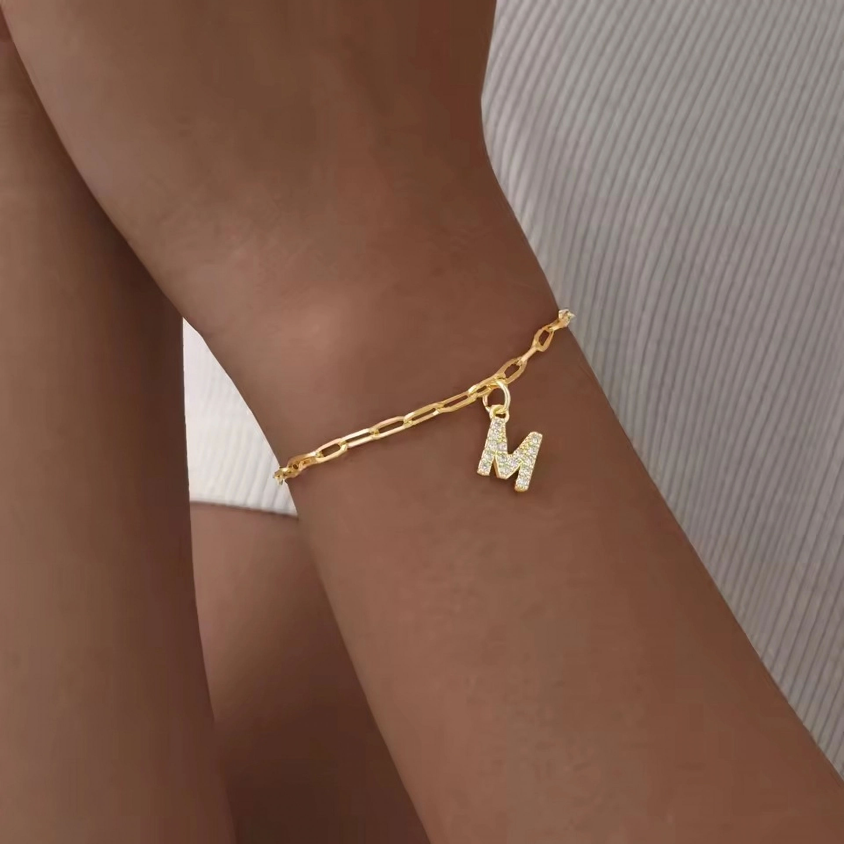 Signature You Sparkle CZ Initial Paperclip Chain (G) Bracelet