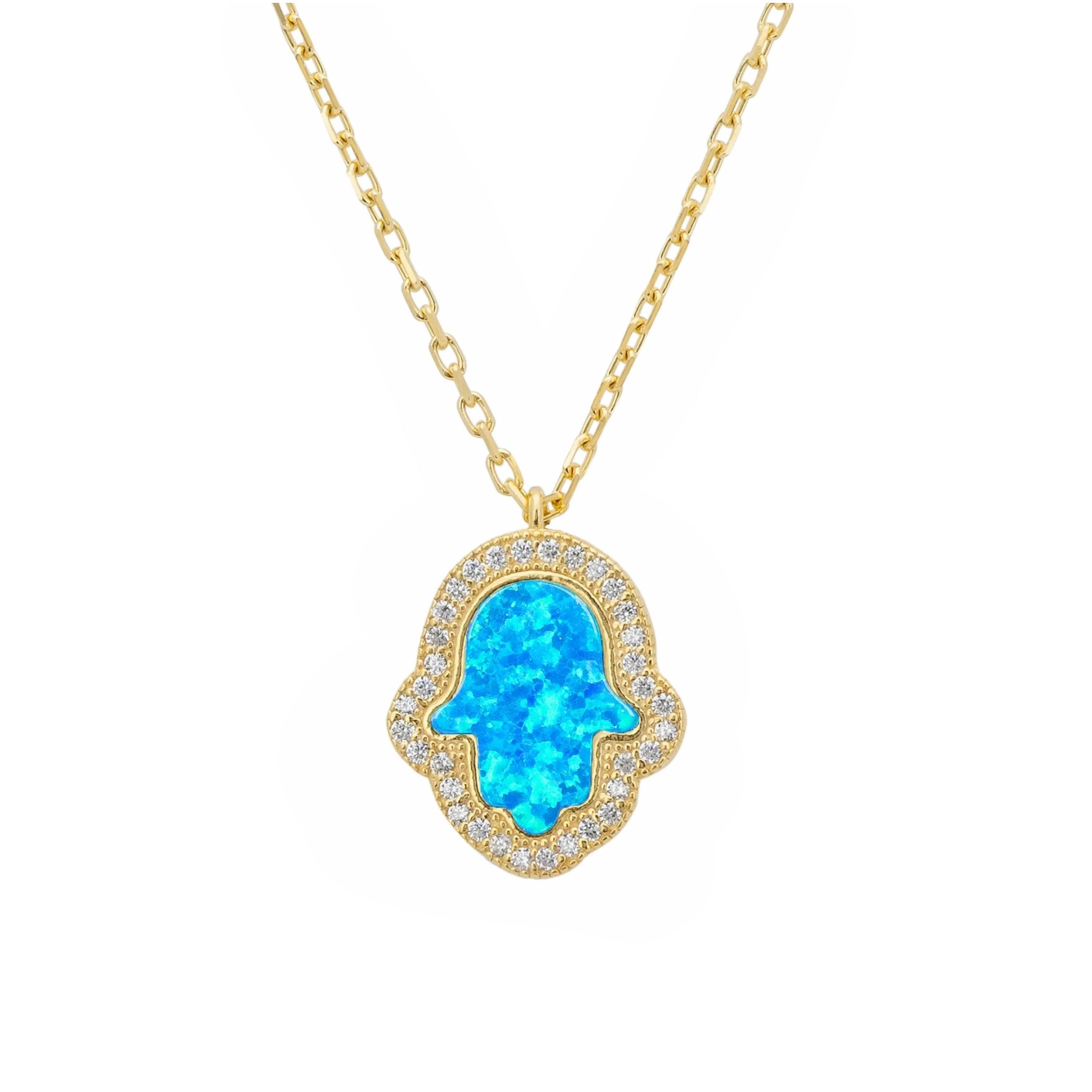 LATELITA HAMSA OPALITE TURQUOISE BLUE CZ (GOLD) PENDANT NECKLACE