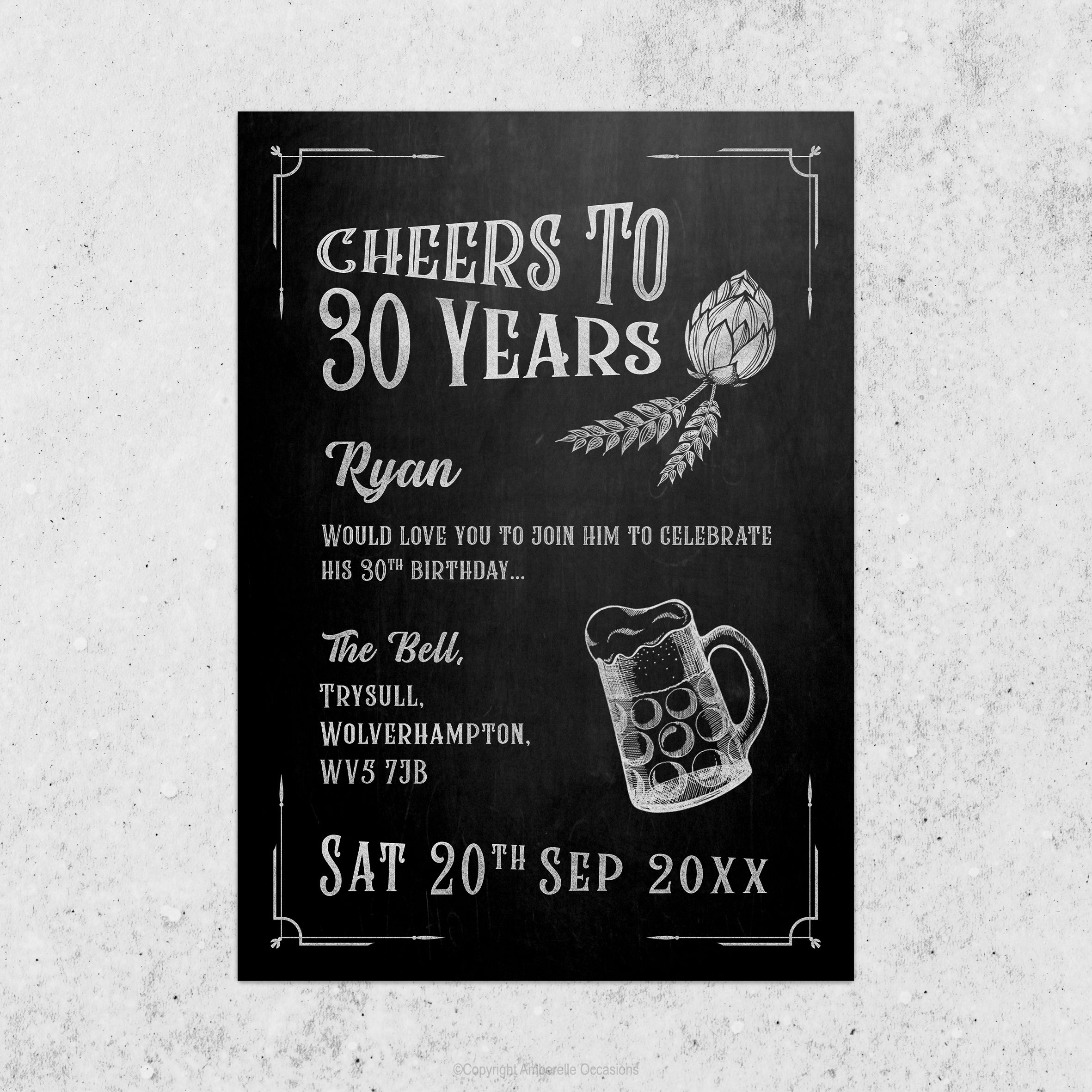 Evoke Cheers Chalkboard Birthday Invitation