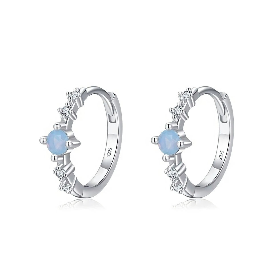 Thumbnail: ARIELLE BLUE OPAL CZ (SILVER, ROSE GOLD) HOOP EARRINGS