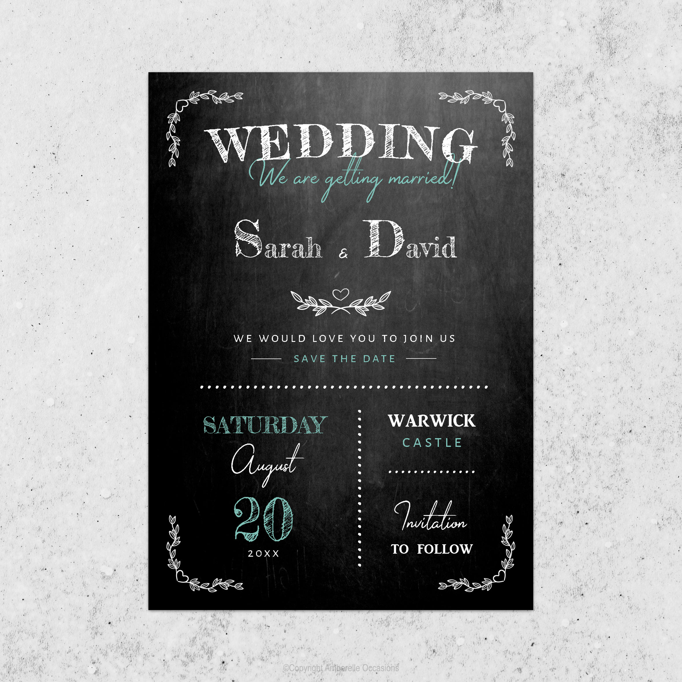 Evoke Chalkboard Bistro Wedding Save The Date