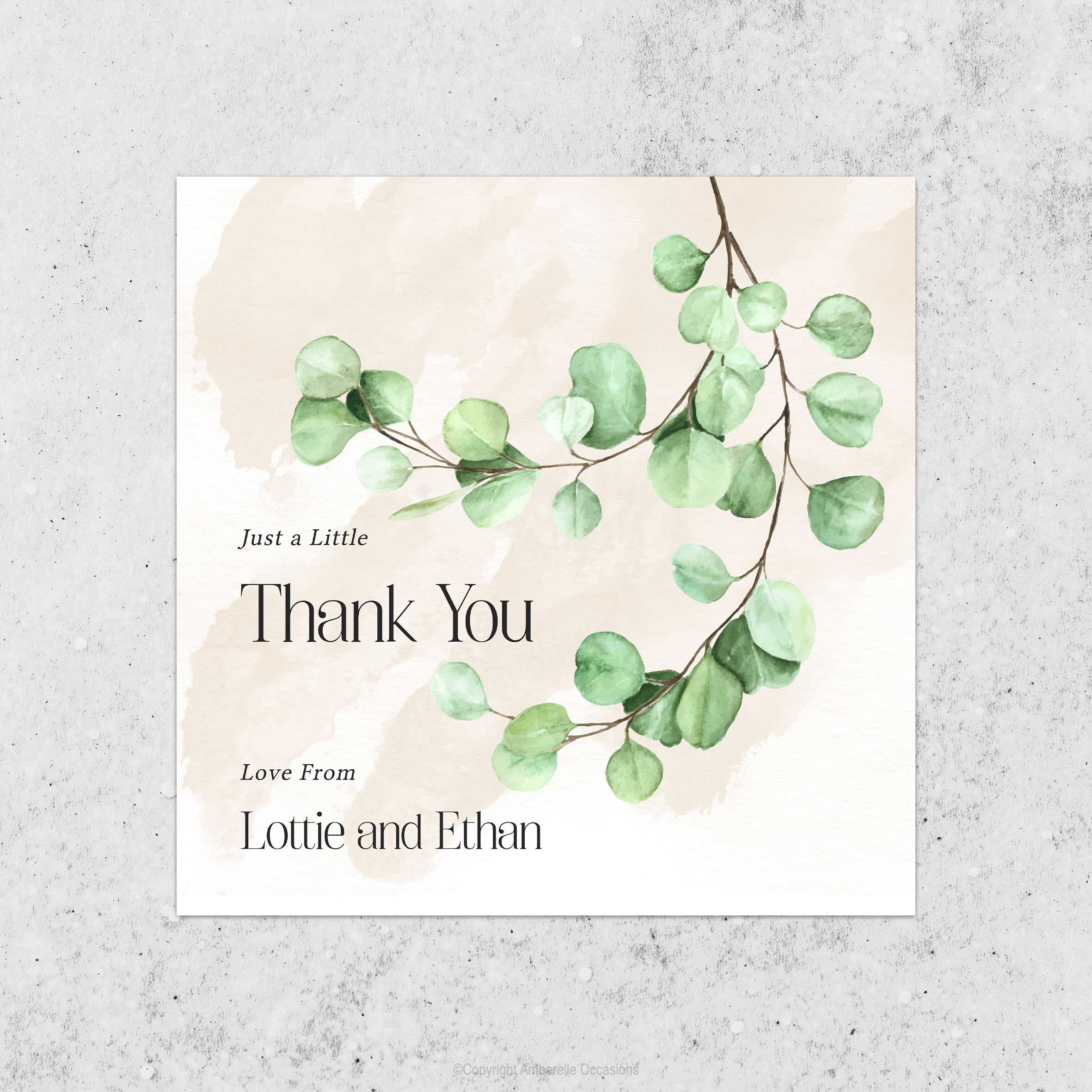Evoke Eucalyptus Leaves Watercolour Wedding Thank You Card