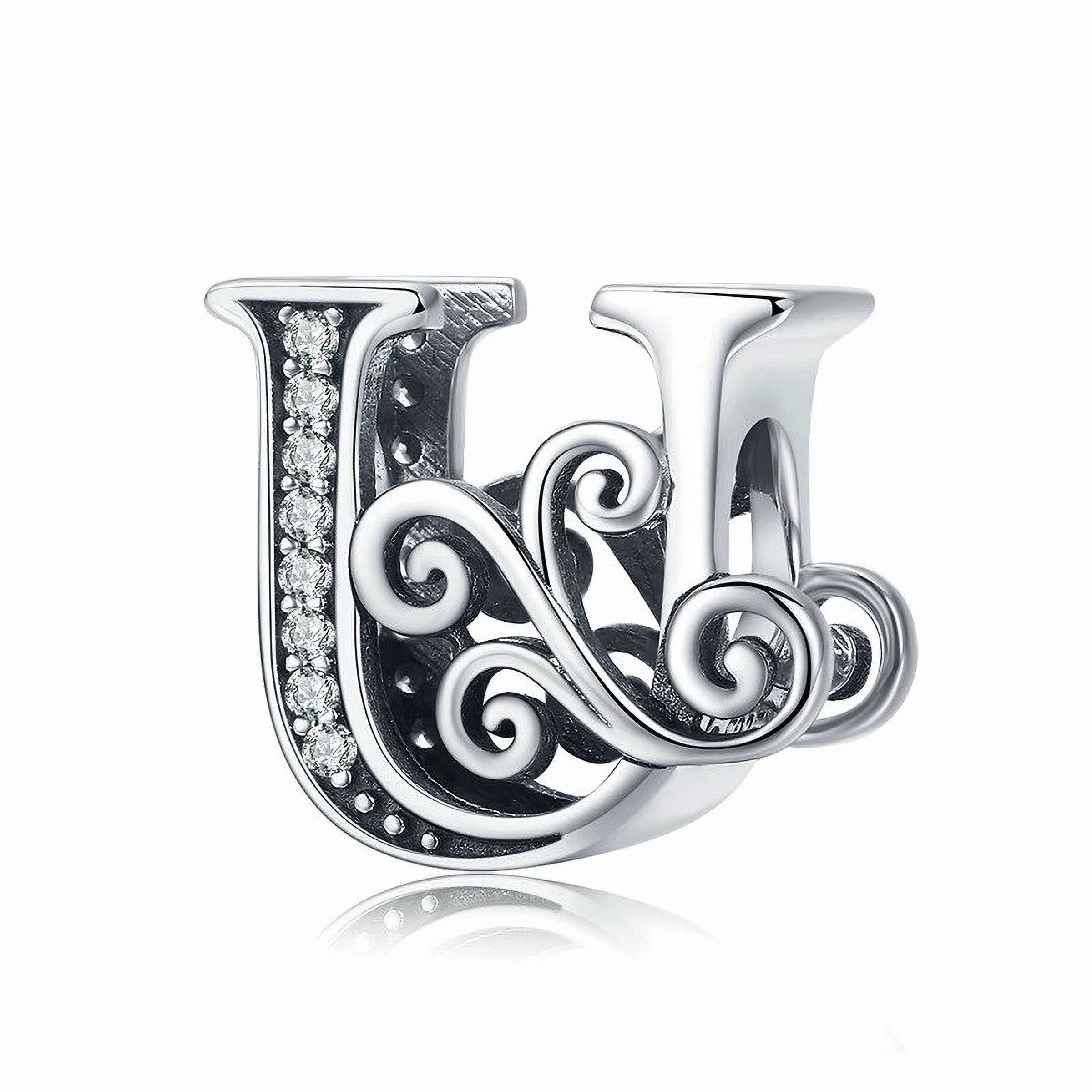 HARMONY VINTAGE LETTER U CZ (SILVER) CHARM