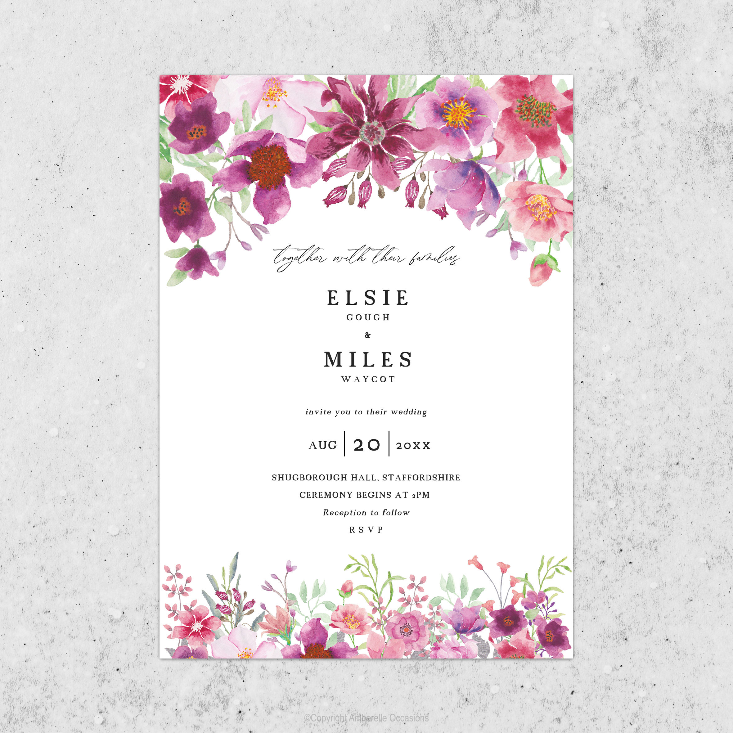 Evoke Burgundy Floral Framed Wedding Invitation