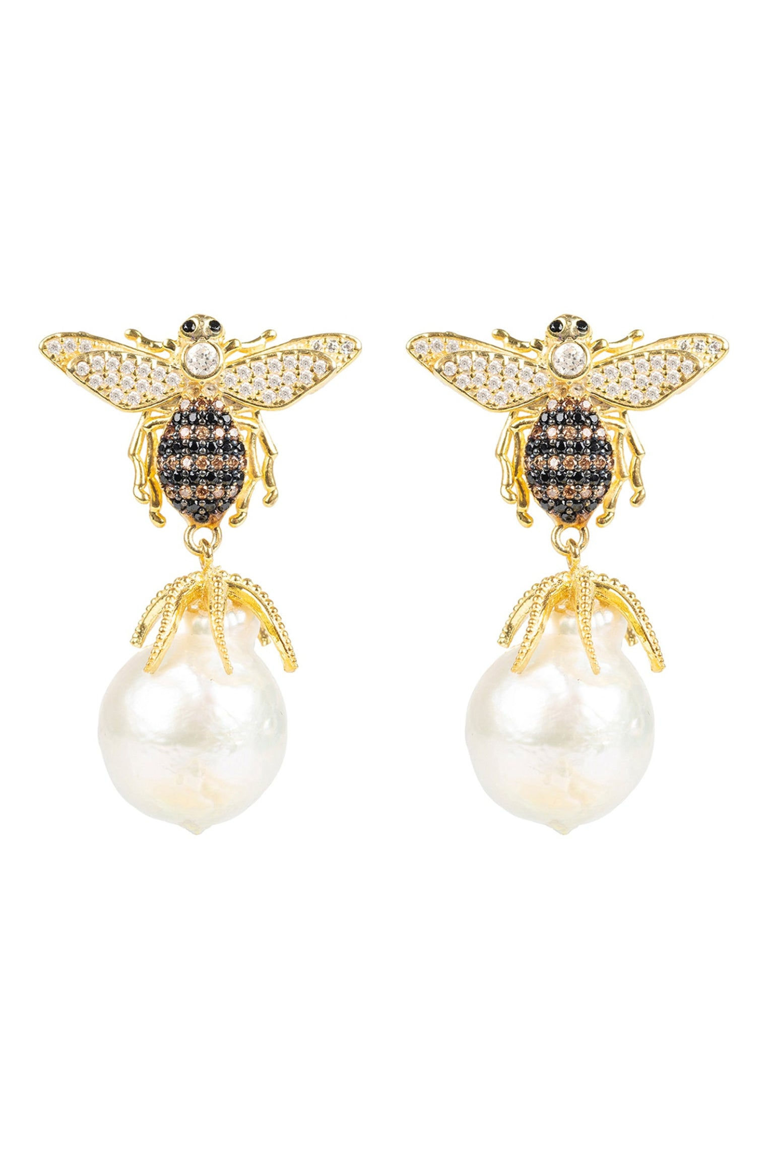 LATELITA BAROQUE PEARL HONEY BEE CZ (GOLD) DROP EARRINGS