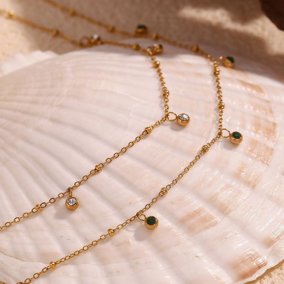 Thumbnail: ROSELLE MINI GREEN OR CLEAR CZ (18K GOLD) NECKLACE