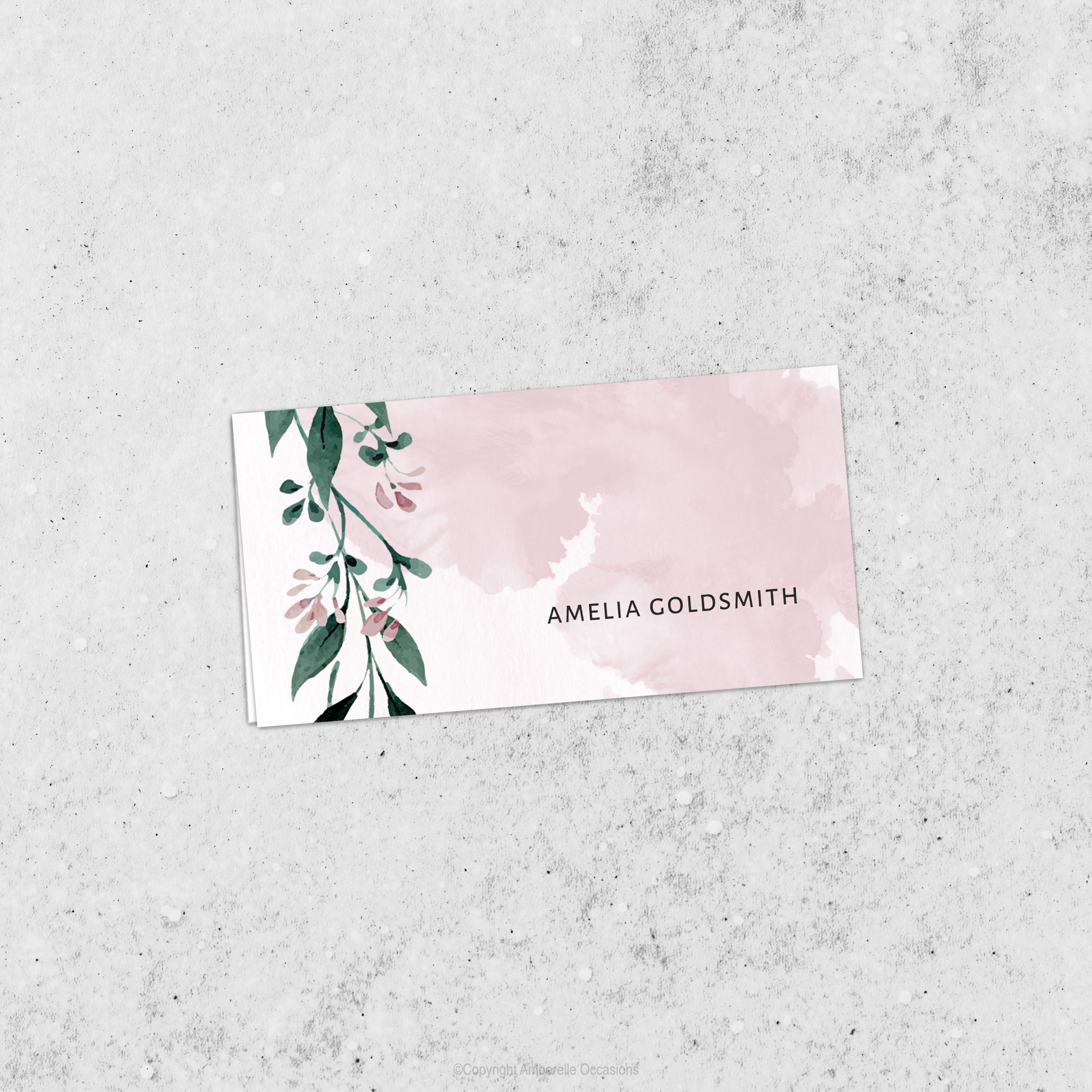 Evoke Pink Spring Watercolour Blossom Wedding Place Card