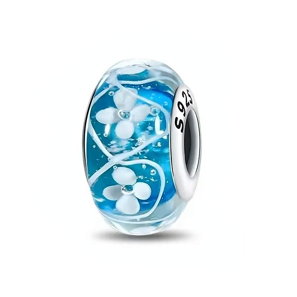 HARMONY BLUE CROSS FLOWER (SILVER) MURANO GLASS BEAD